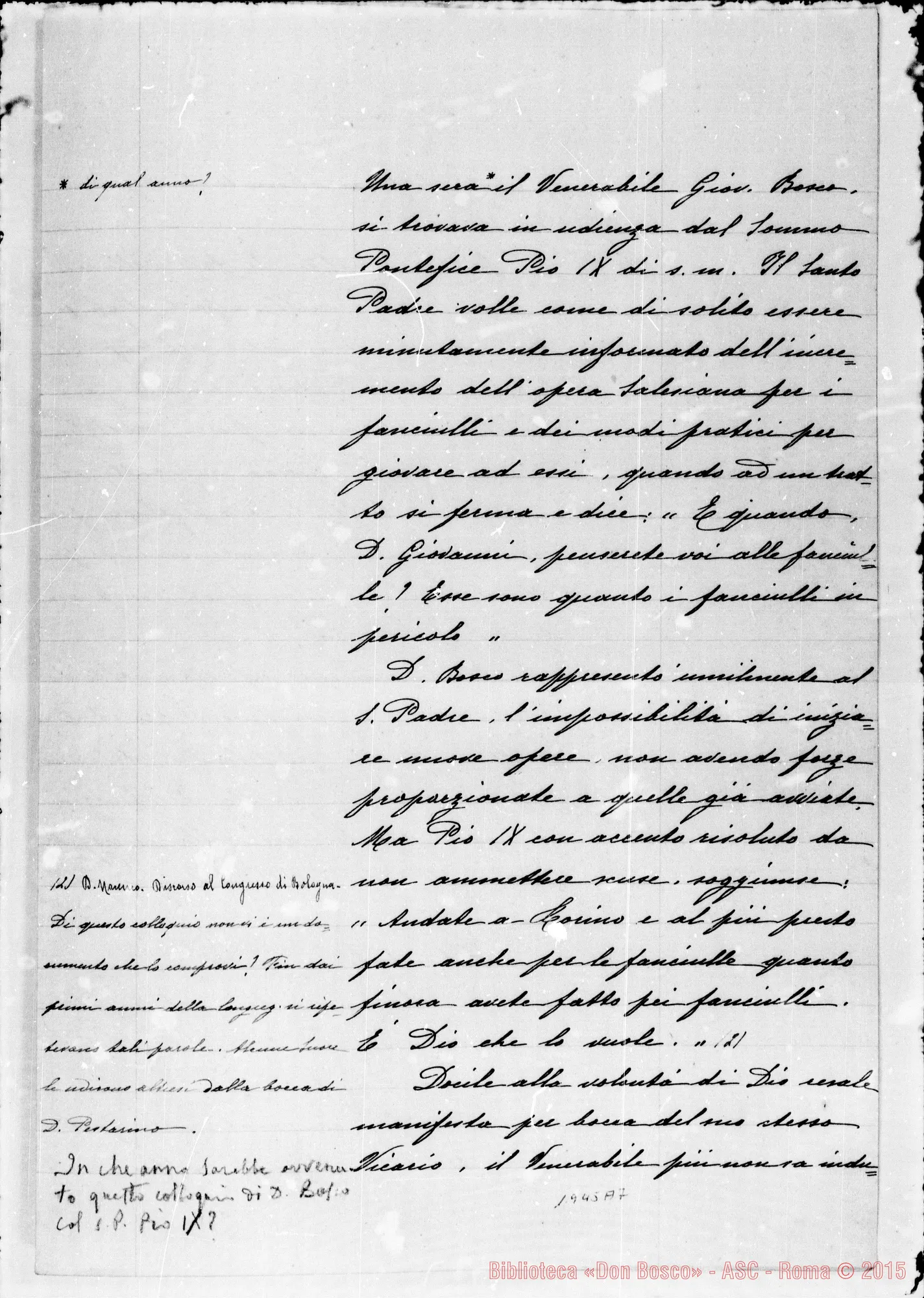 Fotogramma A 7 — Schiarimenti sugl’inizi dell’Istituto delle Figlie di M.A. Ms.