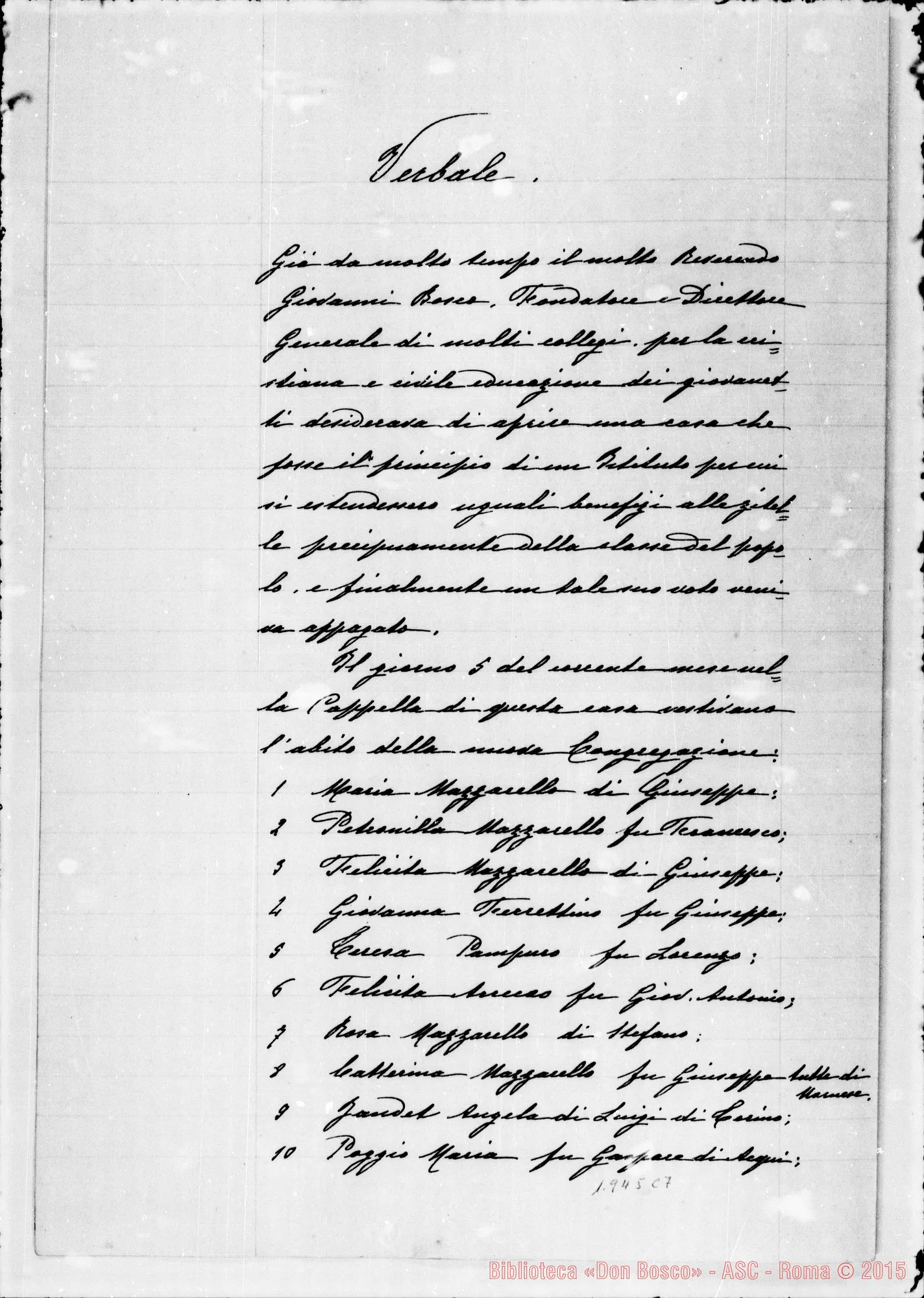 Fotogramma C 7 — Schiarimenti sugl’inizi dell’Istituto delle Figlie di M.A. Ms.