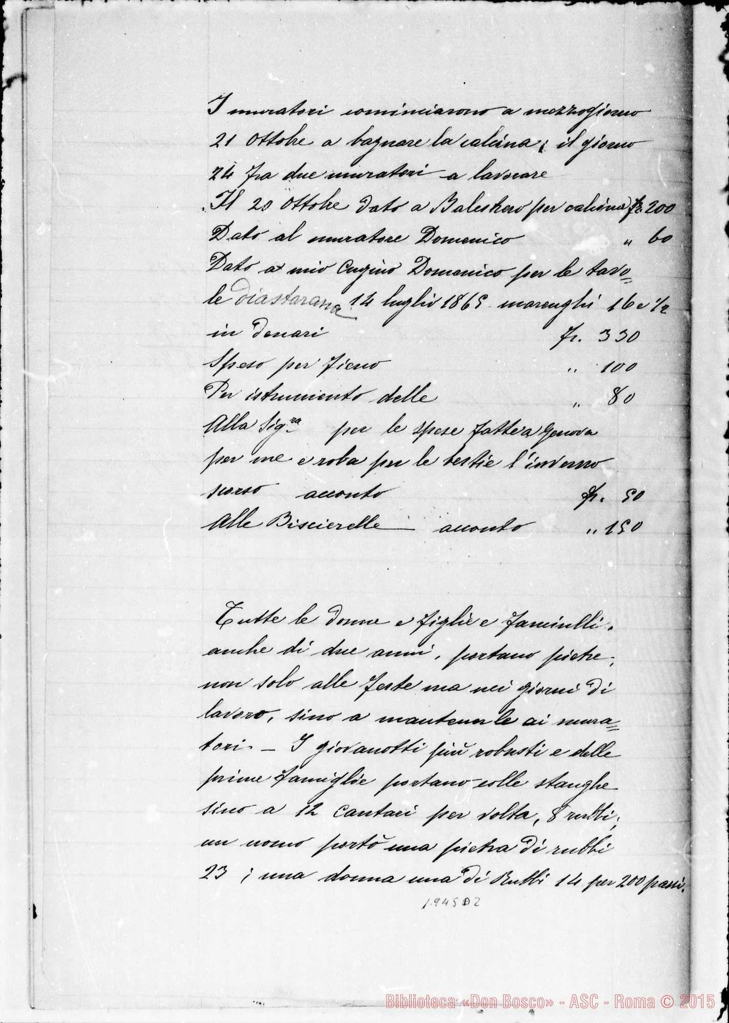 Fotogramma D 2 — Spese riguardanti la… fabbrica… A Borgoalto (1864). Ms.