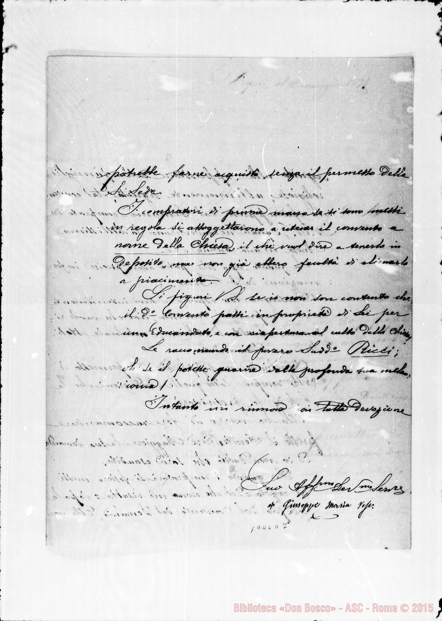 Fotogramma D 7 — Giuseppe Maria, vesc.-Bosco. Autogr. Bosco