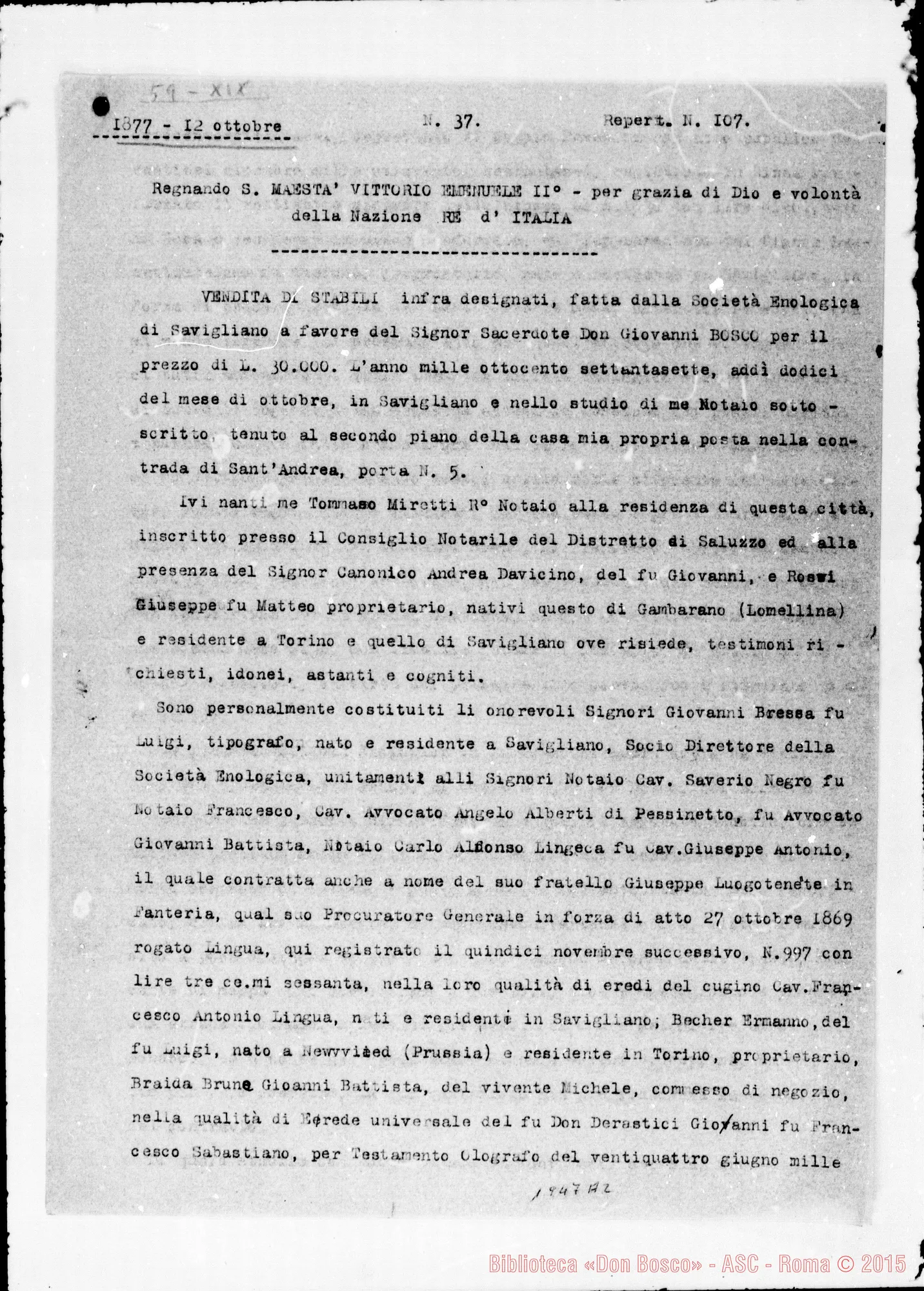 Fotogramma A 2 — VENDITA DI STABILI. Convenzione. Copia dattilogr.