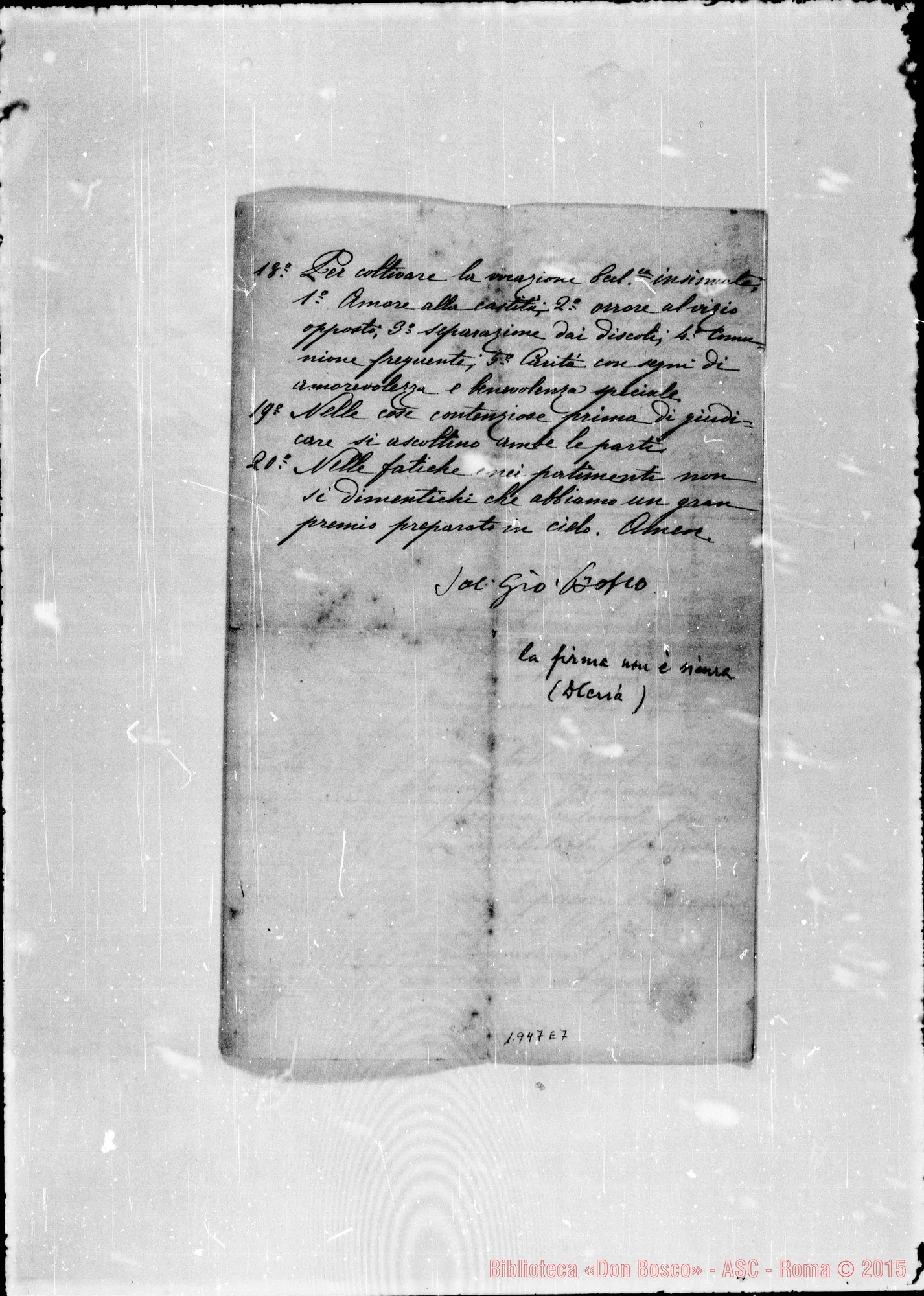 Fotogramma E 7 — Nel 11-11-1875: Ricordi ai primi missionari. Ms.