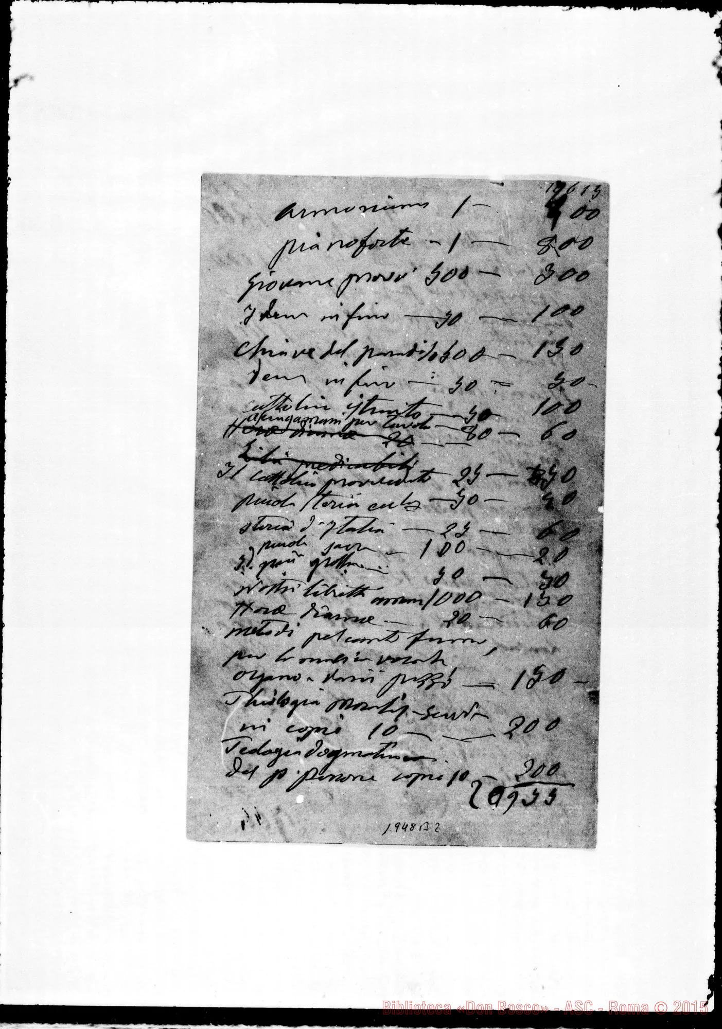 Fotogramma B 2 — «Corredo per i missionari partenti» (1875). Ms. autogr. Bosco