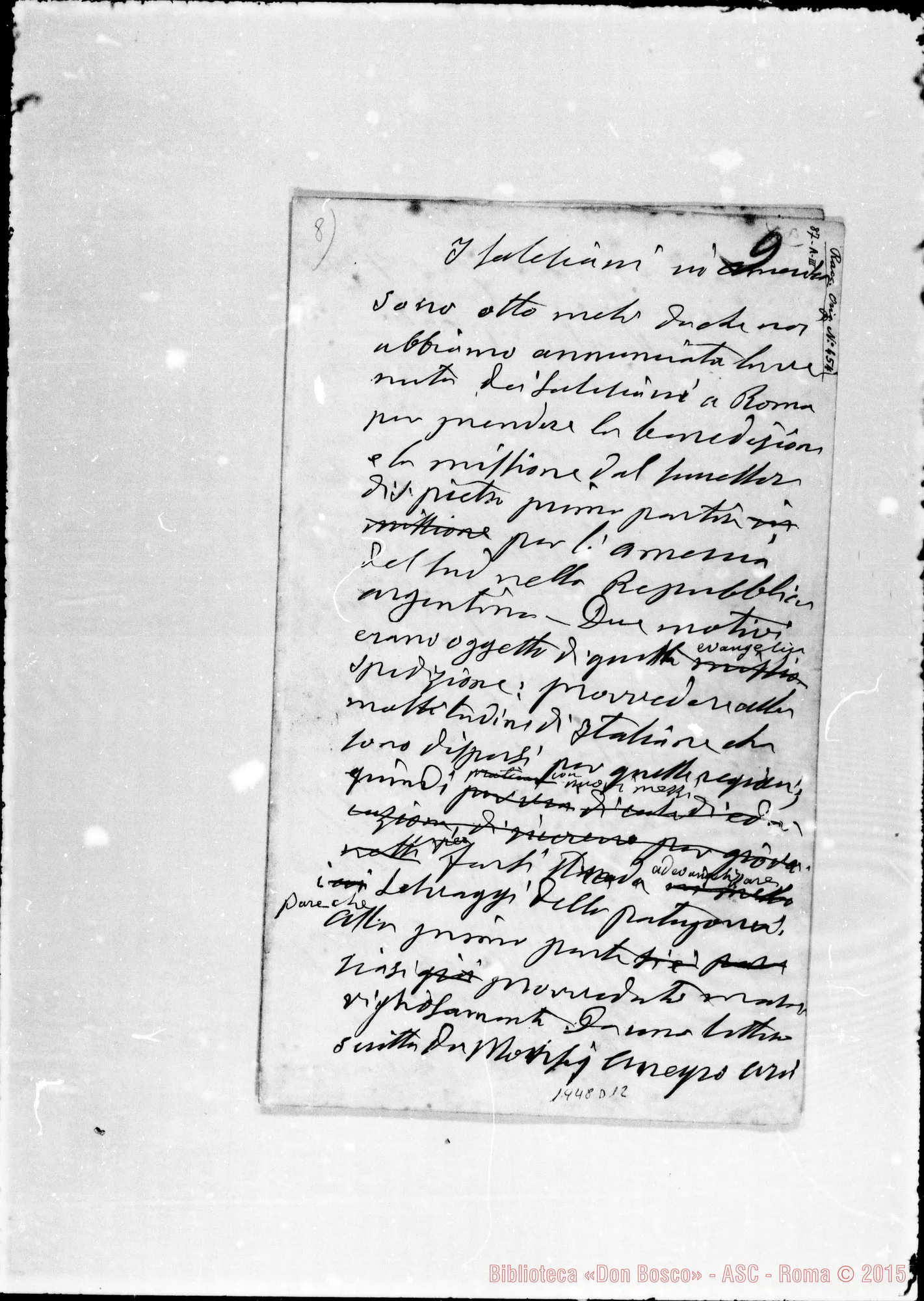 Fotogramma D 12 — «I Salesiani in America». Ms. autogr. Bosco
