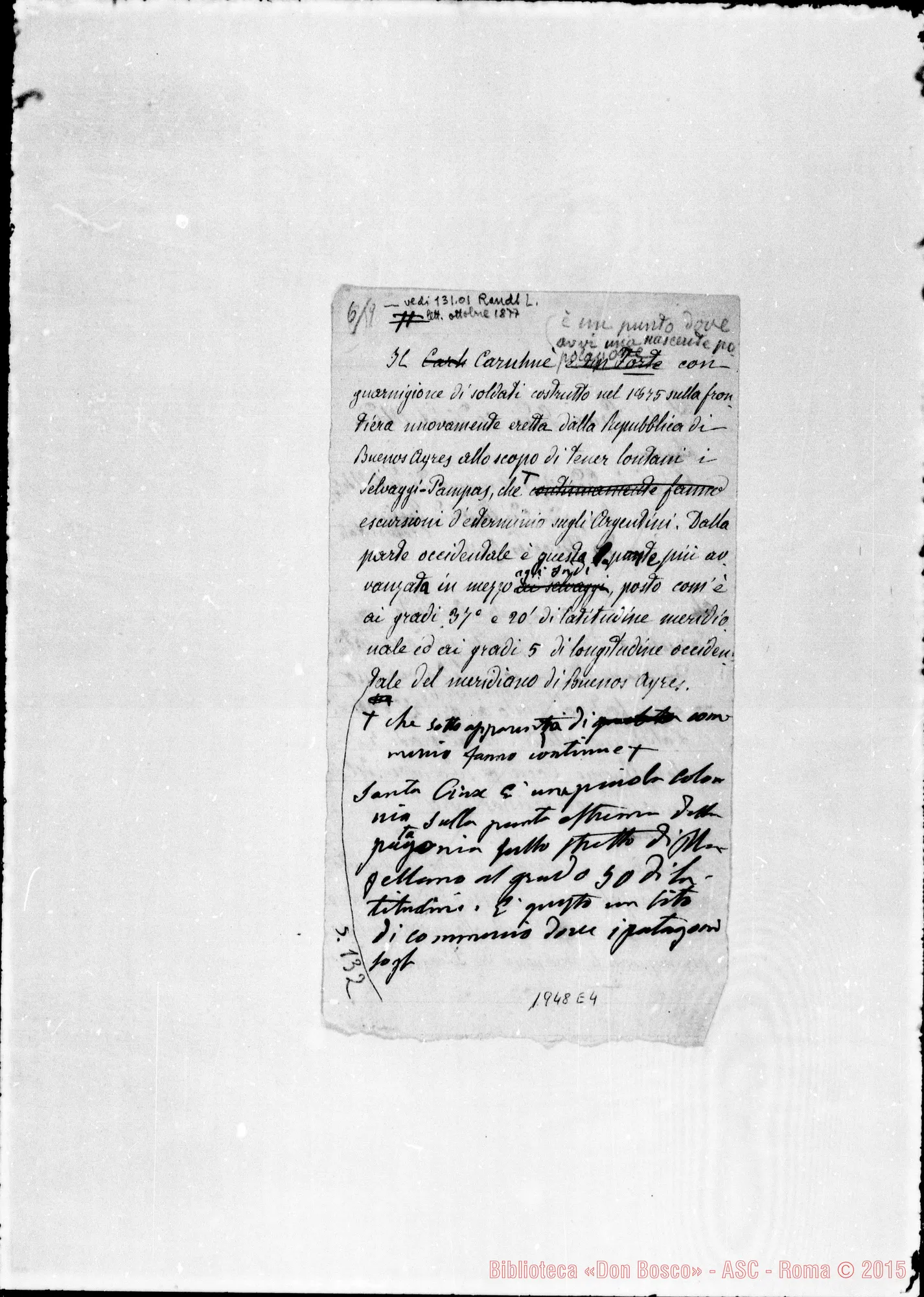 Fotogramma E 4 — «I Salesiani in America». Ms. autogr. Bosco