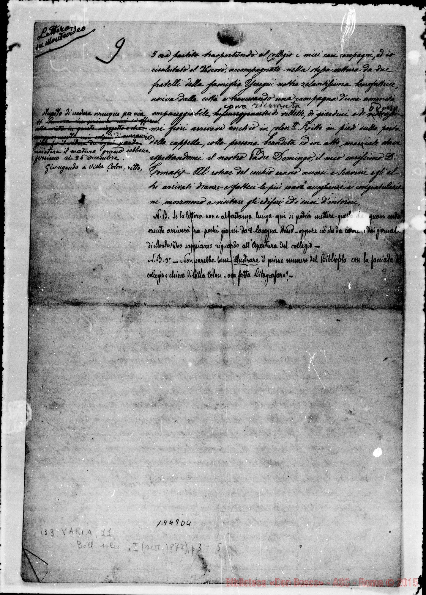 Fotogramma D 4 — Lettera Lasagna-Bosco. Copia. Correzioni E aggiunte autogr. Bosco