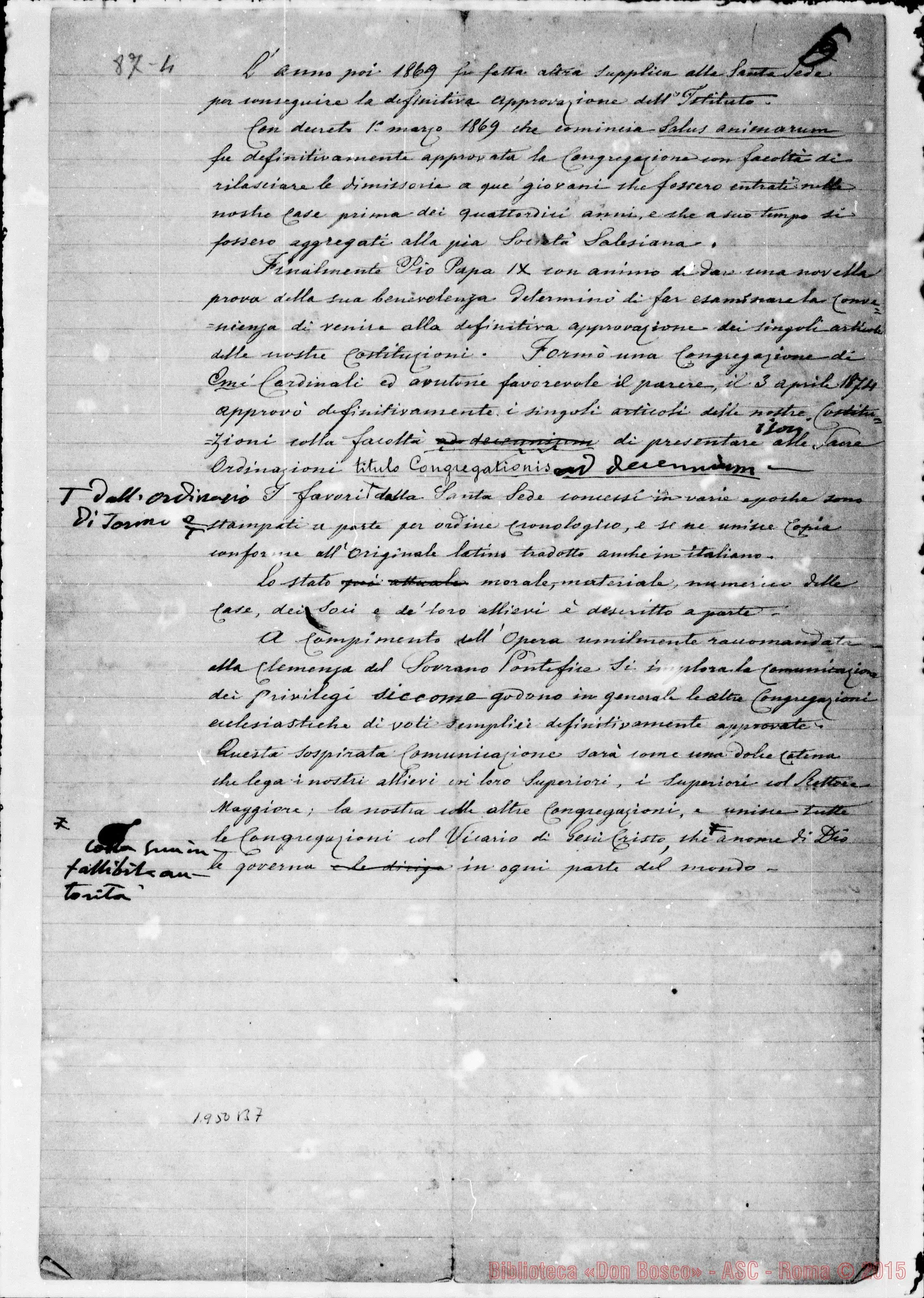 Fotogramma B 7 — Copia ms. (Oreglia) con correz. E aggiunte autogr. Bosco