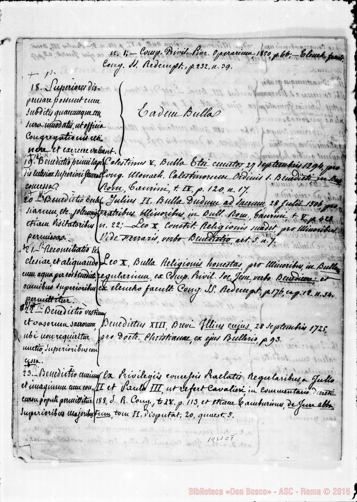 Fotogramma C 7 — «Ex privilegiis Presbyterorum Missionis». Ms. con annotaz. autogr. Bosco