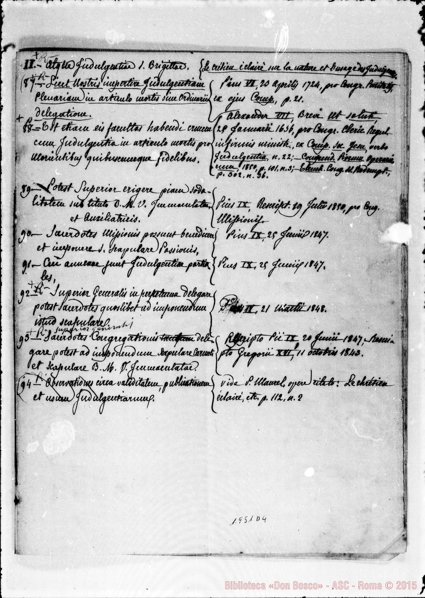 Fotogramma D 4 — «Ex privilegiis Presbyterorum Missionis». Ms. con annotaz. autogr. Bosco