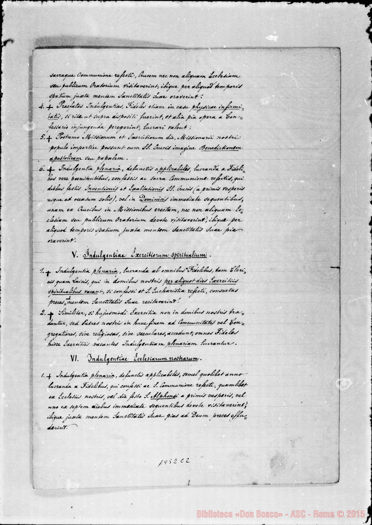 Fotogramma C 2 — «Facuitates circa Missae Sacrificium et divinum Officium». Ms. con correz. autogr. Bosco