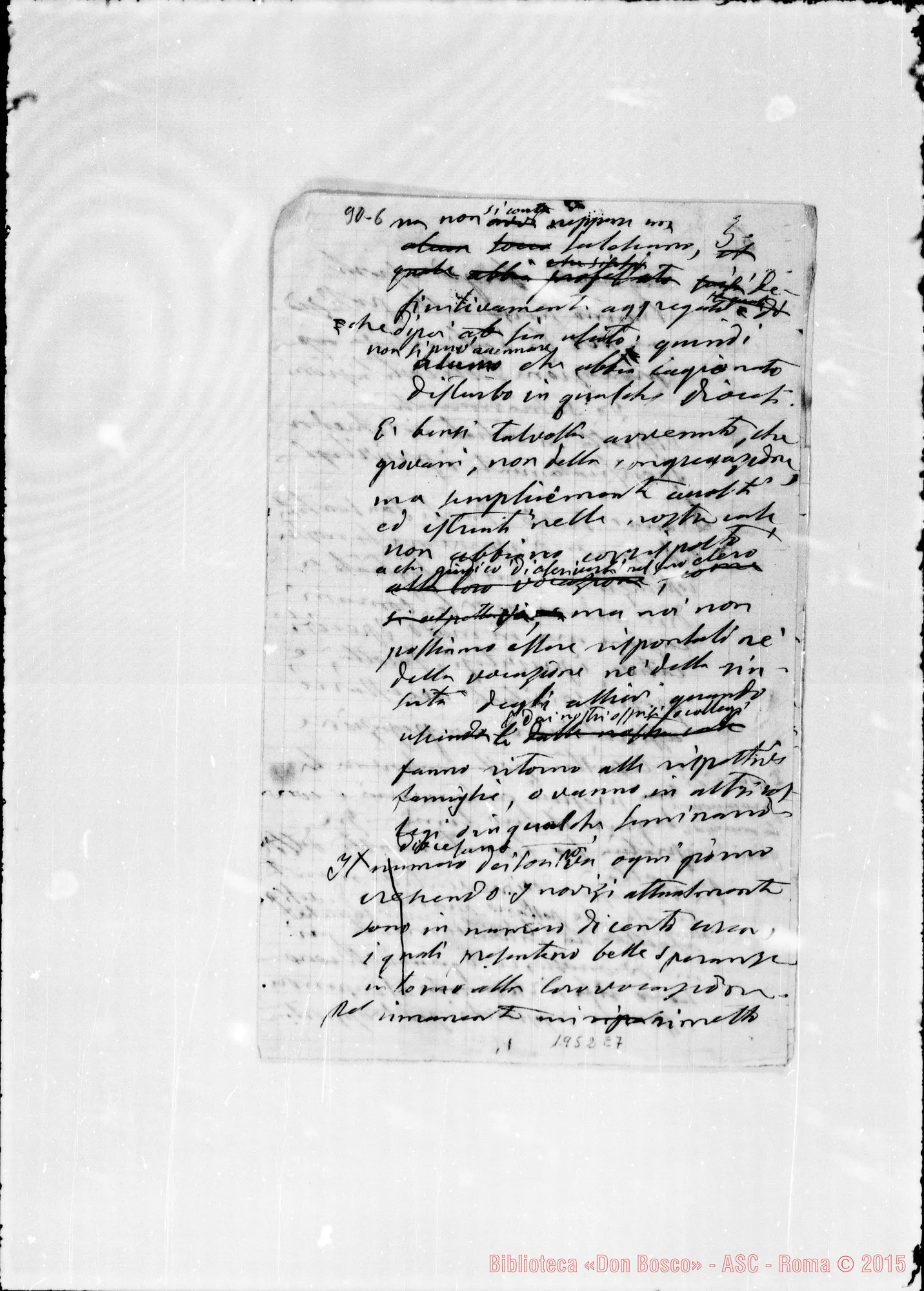 Fotogramma E 7 — «Schiarimenti per la comunicazione dei privilegi». Ms. autogr. Bosco. (D. Lemoyne scrisse alla fine: «L’anno dopo l’approvazione delle Costituzioni»)