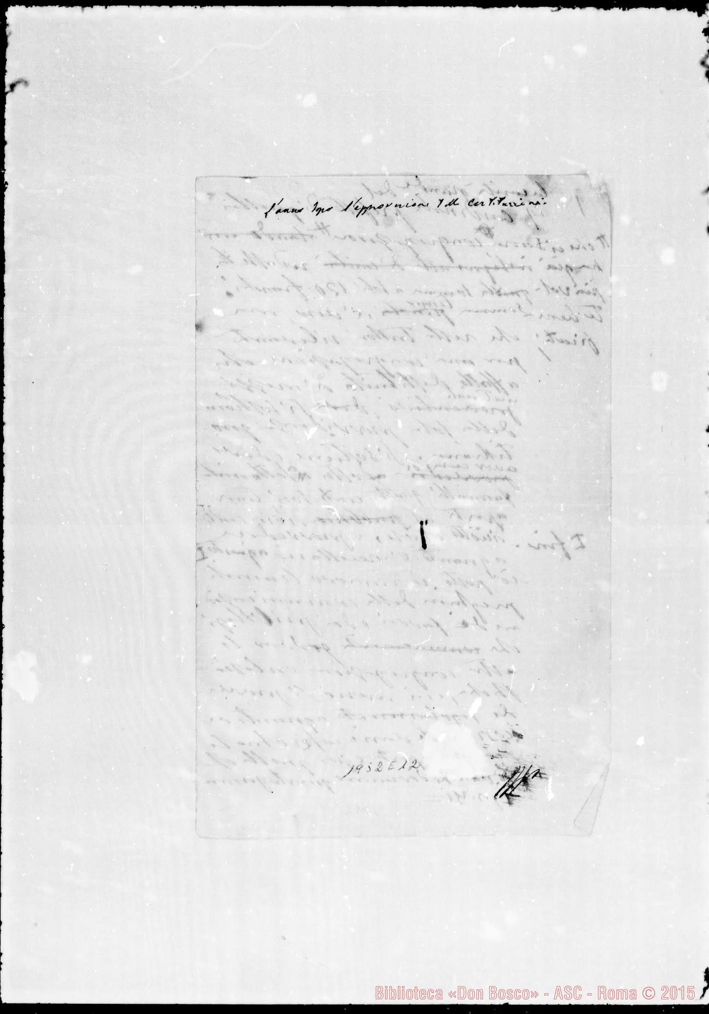 Fotogramma E 12 — «Schiarimenti per la comunicazione dei privilegi». Ms. autogr. Bosco. (D. Lemoyne scrisse alla fine: «L’anno dopo l’approvazione delle Costituzioni»)