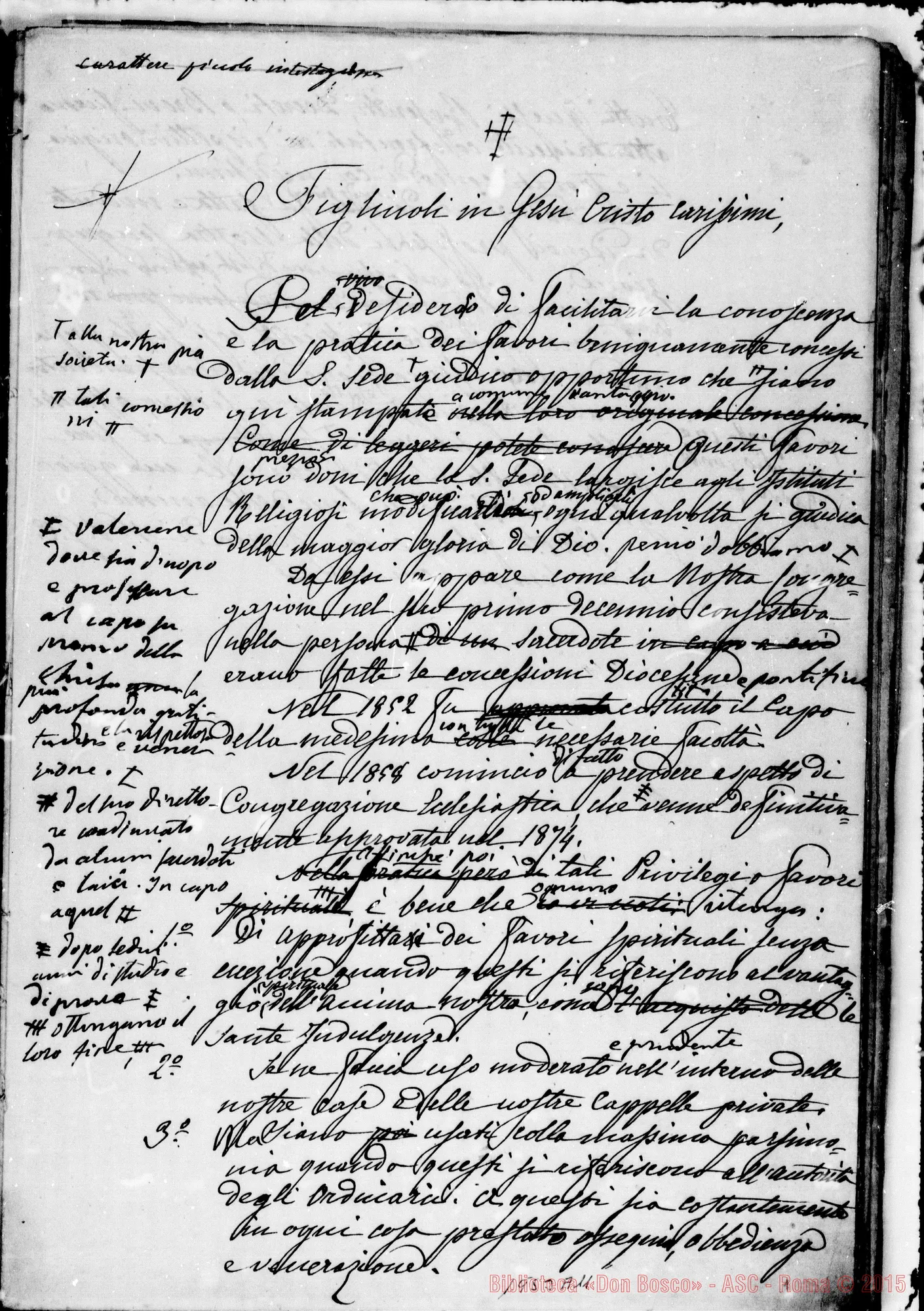 Fotogramma A 11 — «…Pel desiderio di facilitarvi la conoscenza E la pratica dei favori…» Ms. di D. Berto destinato alla stampa con correz. E aggiunte autogr. Bosco