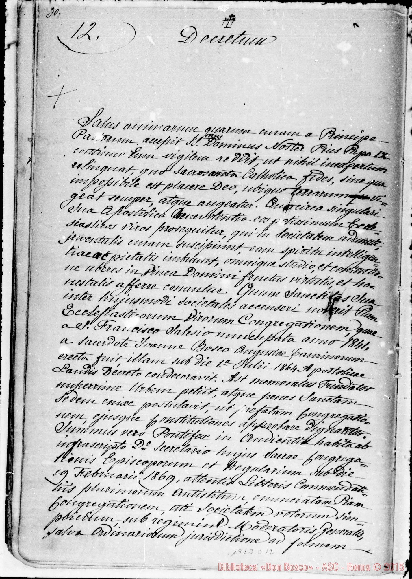 Fotogramma D 12 — «…Pel desiderio di facilitarvi la conoscenza E la pratica dei favori…» Ms. di D. Berto destinato alla stampa con correz. E aggiunte autogr. Bosco