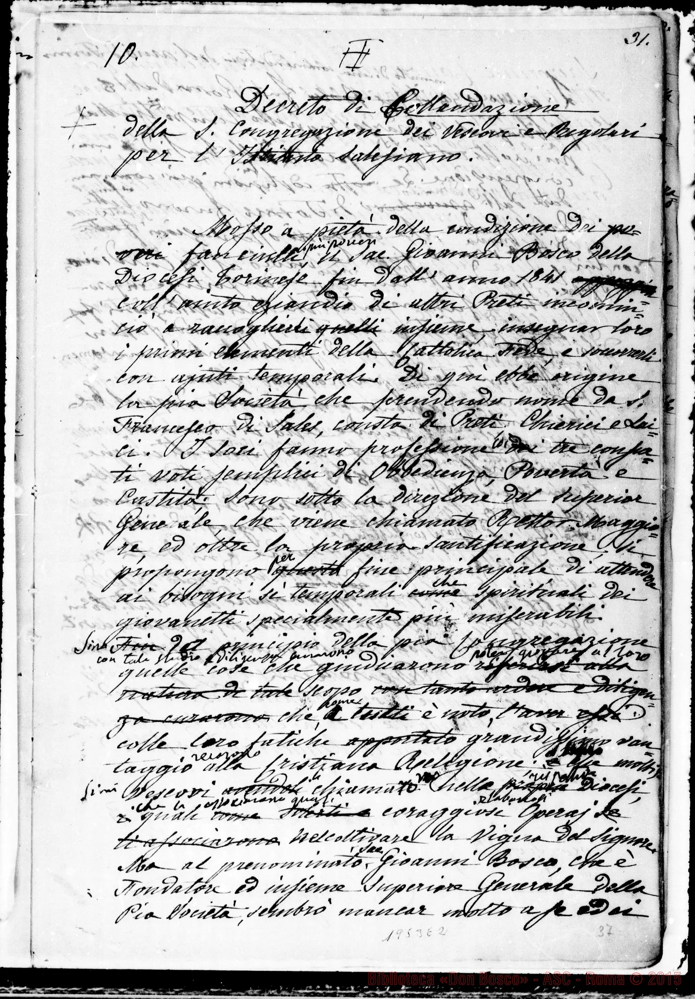 Fotogramma E 2 — «…Pel desiderio di facilitarvi la conoscenza E la pratica dei favori…» Ms. di D. Berto destinato alla stampa con correz. E aggiunte autogr. Bosco