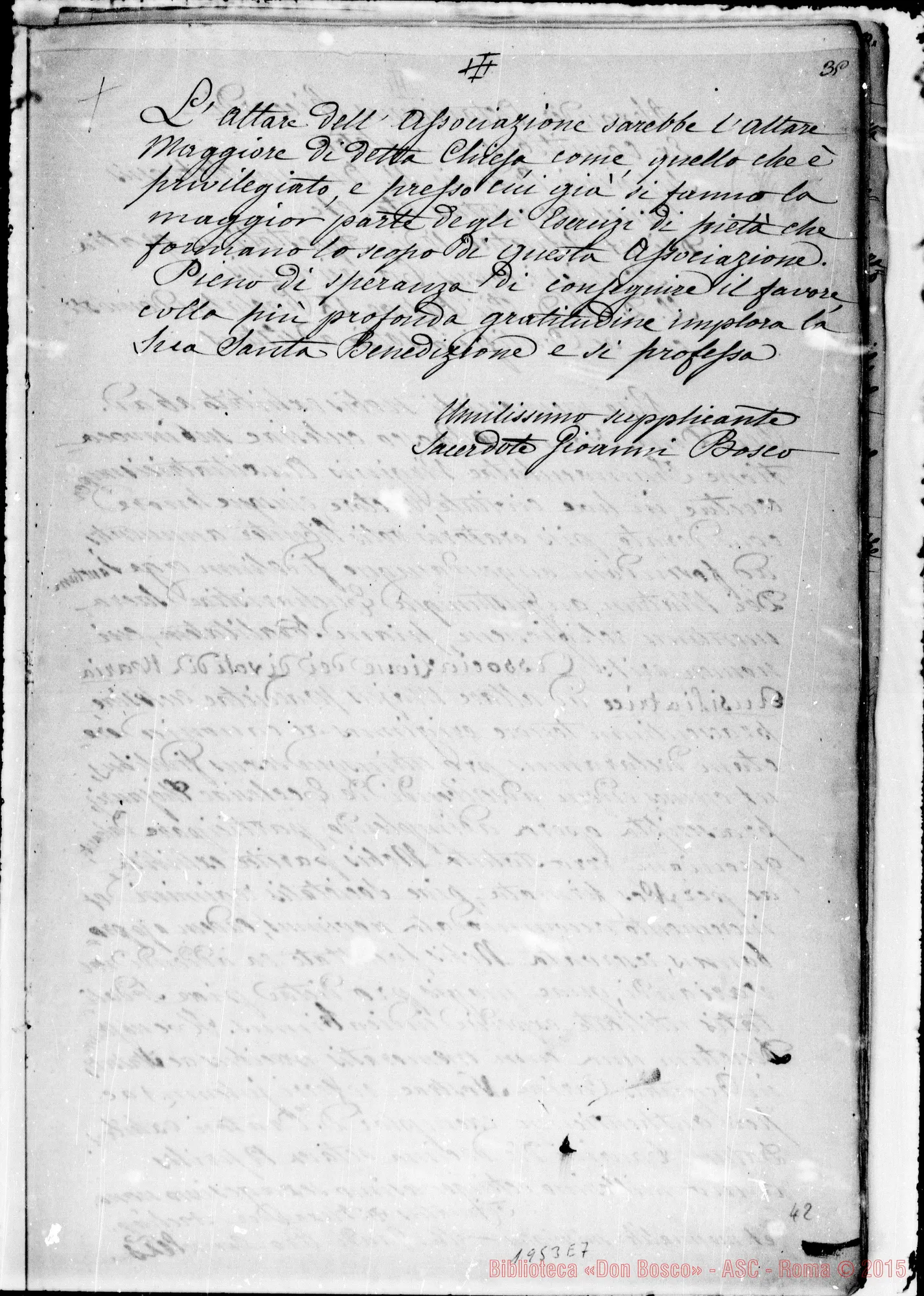 Fotogramma E 7 — «…Pel desiderio di facilitarvi la conoscenza E la pratica dei favori…» Ms. di D. Berto destinato alla stampa con correz. E aggiunte autogr. Bosco