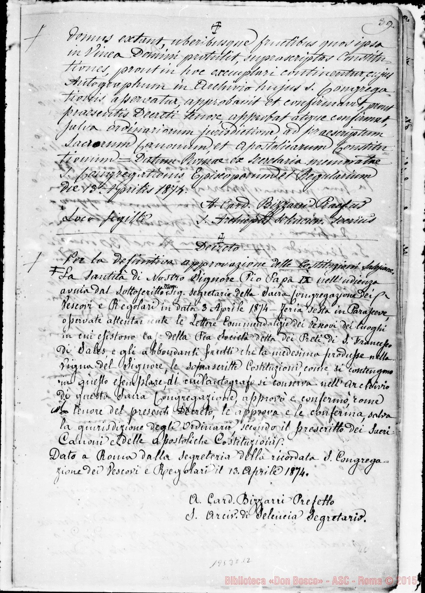 Fotogramma E 12 — «…Pel desiderio di facilitarvi la conoscenza E la pratica dei favori…» Ms. di D. Berto destinato alla stampa con correz. E aggiunte autogr. Bosco