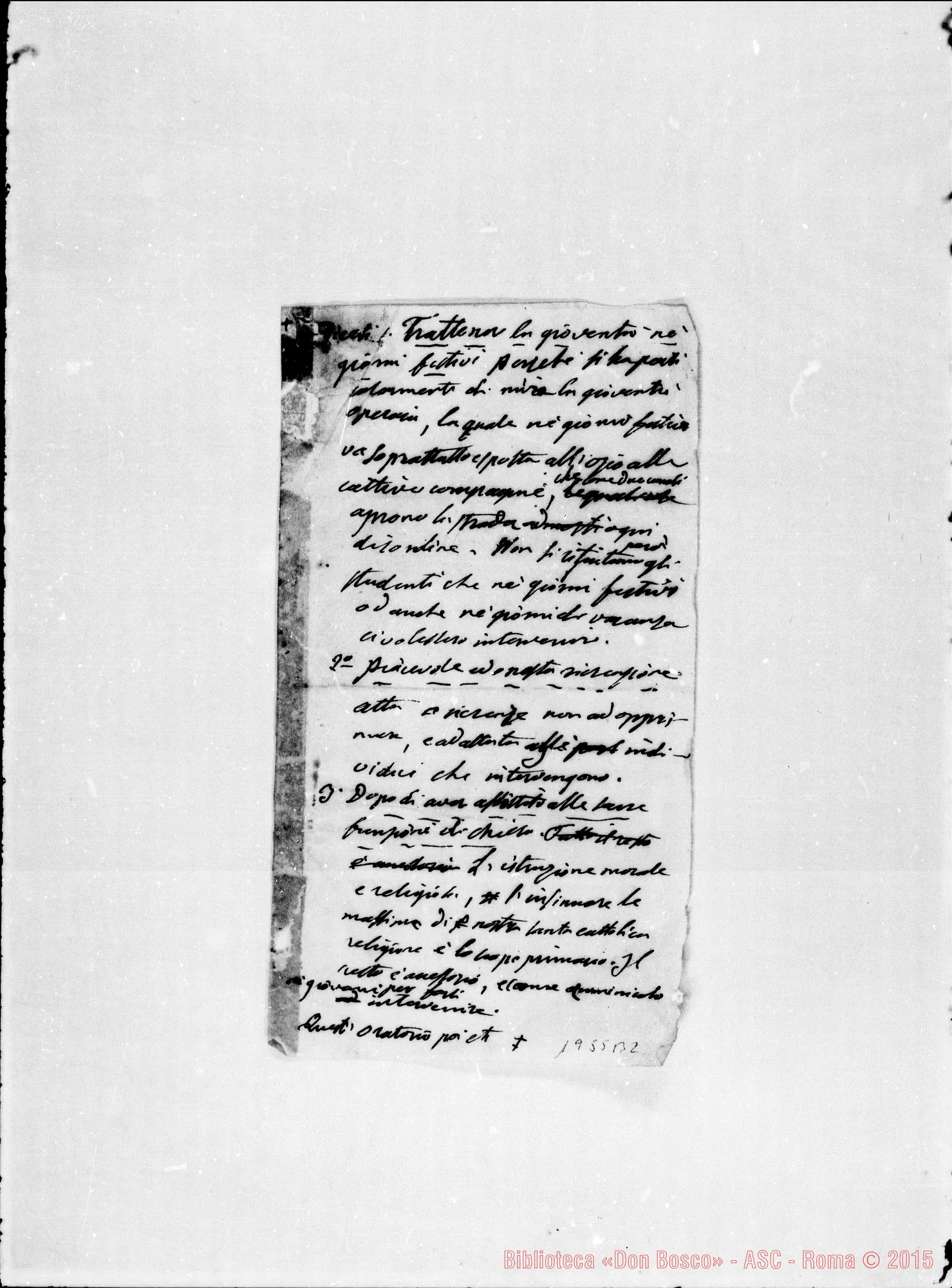 Fotogramma B 2 — Regolamento dell’Oratorio. Ms. autogr. Bosco