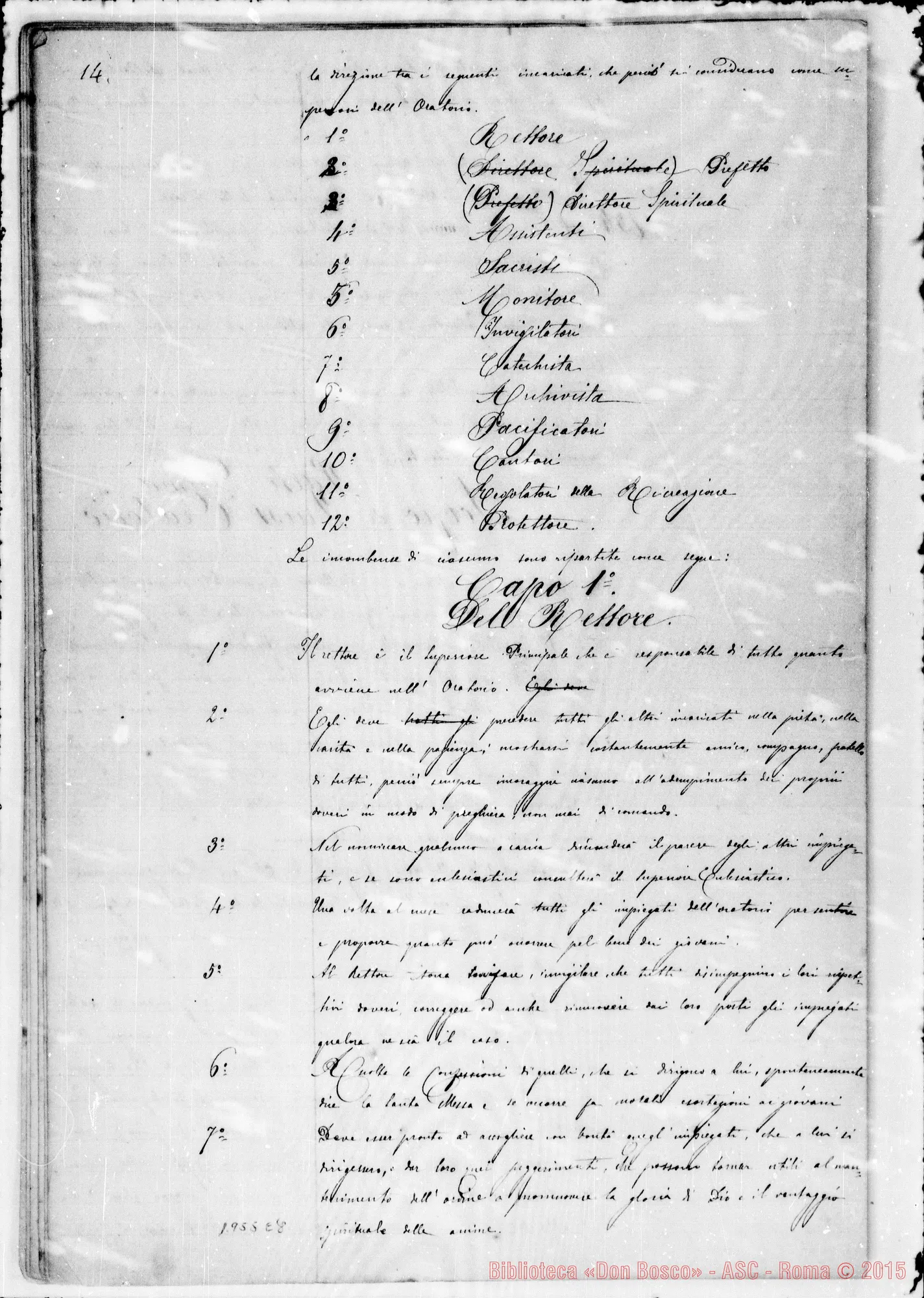 Fotogramma E 8 — Regolamento Primitivo dell’Oratorio, con Introduzione E cenno storico dell’Oratorio. Ms.