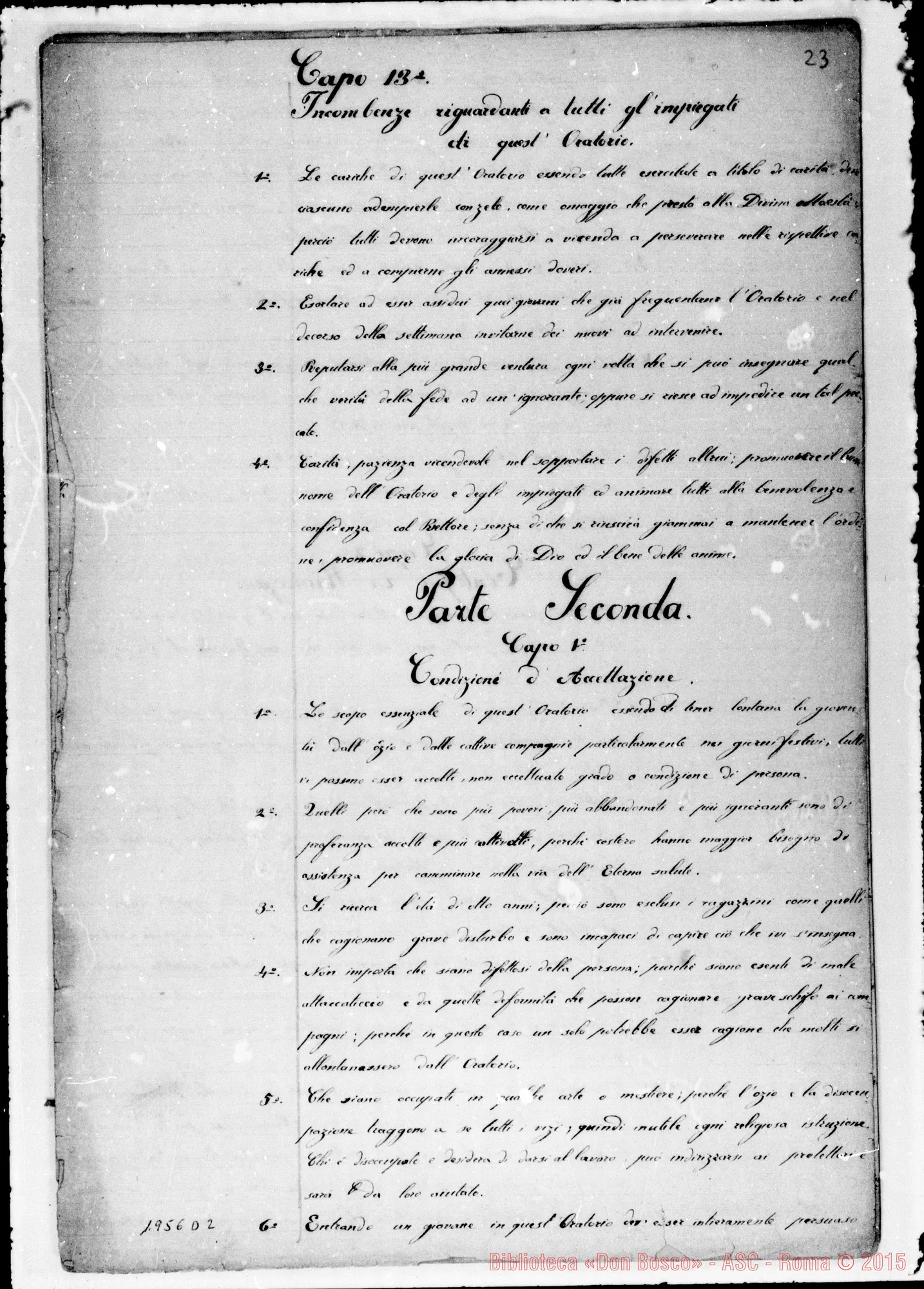 Fotogramma D 2 — Regolamento Primitivo dell’Oratorio con Cenno Storico. Ms.