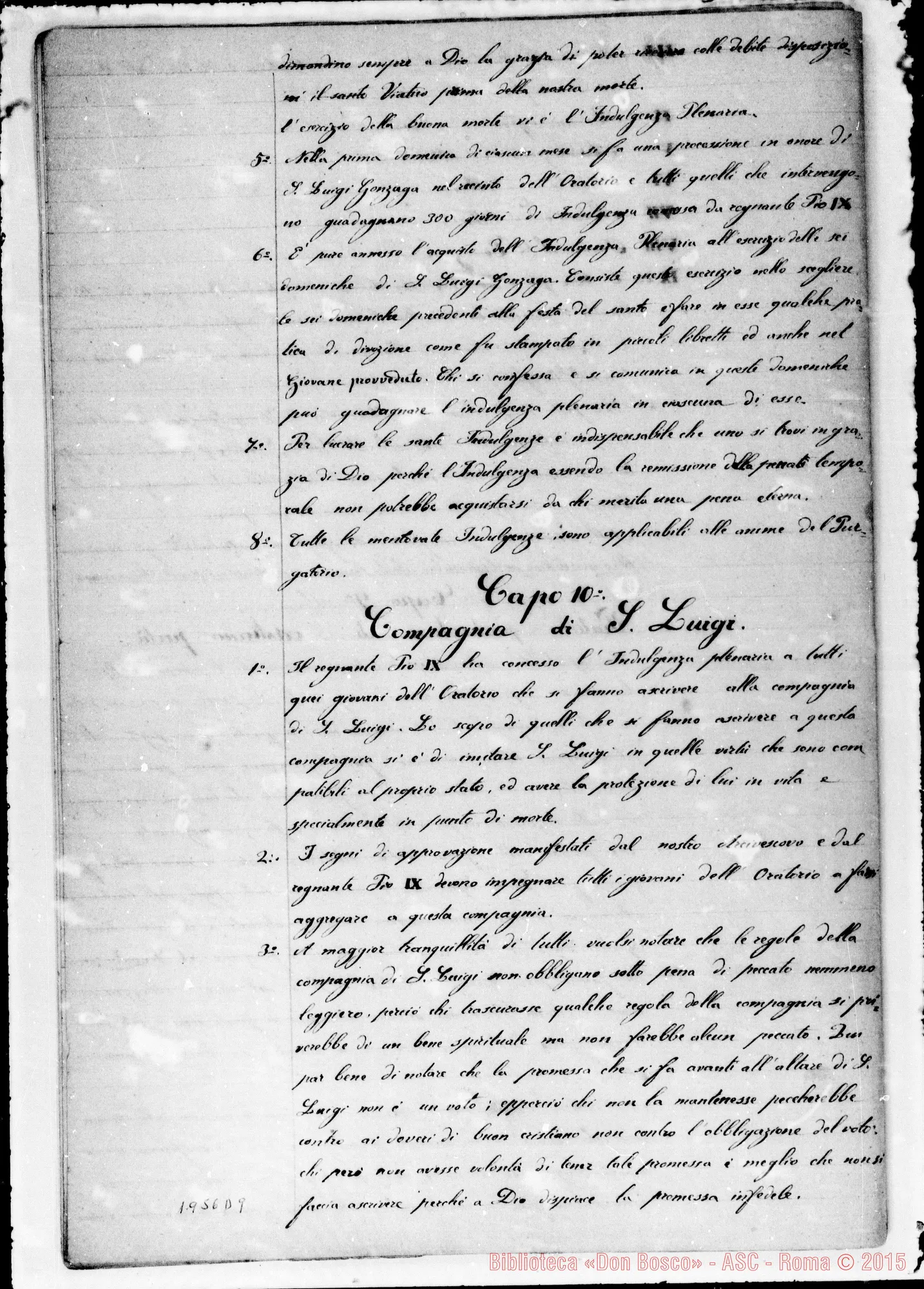 Fotogramma D 9 — Regolamento Primitivo dell’Oratorio con Cenno Storico. Ms.