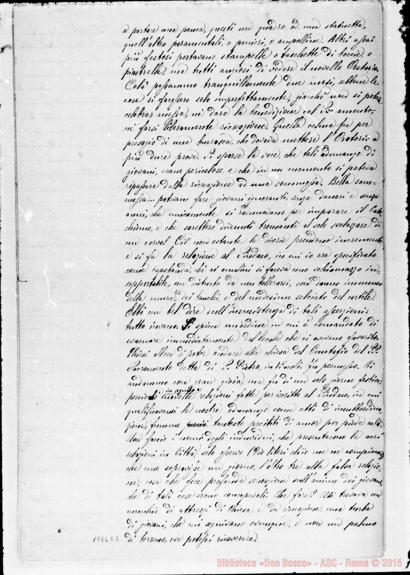 Fotogramma E 2 — Regolamento Primitivo dell’Oratorio. Questa copia contiene solo il Cenno Storico. Ms.