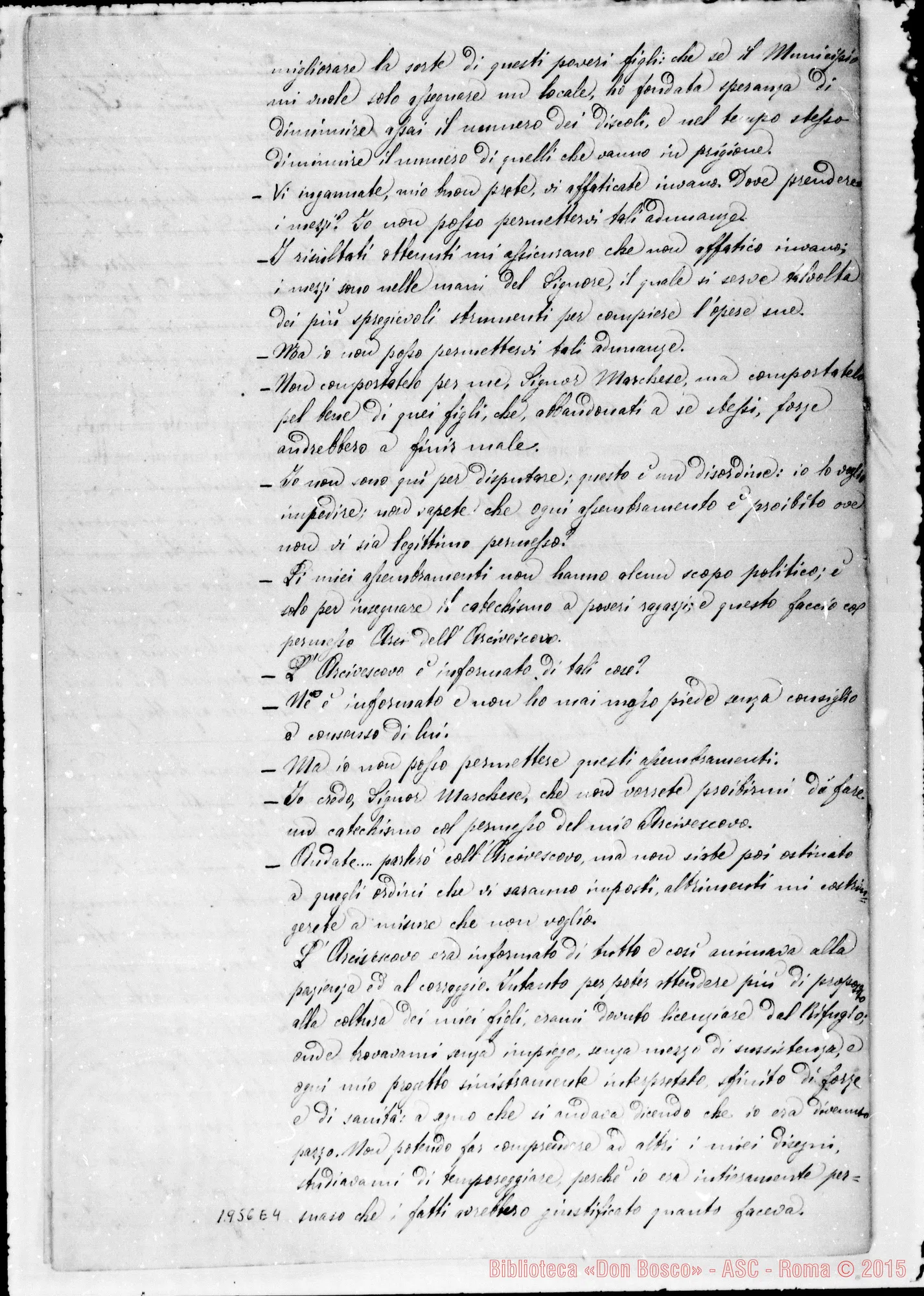 Fotogramma E 4 — Regolamento Primitivo dell’Oratorio. Questa copia contiene solo il Cenno Storico. Ms.