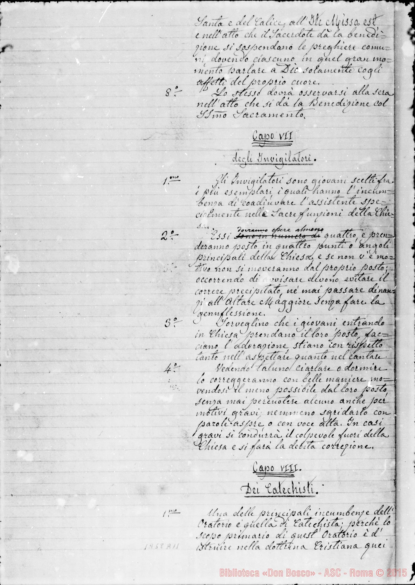 Fotogramma A 11 — «Regolamento dell’Oratorio esterno di S. Frco. di Sales». Copia destinata alla stampa. Ms. senza data