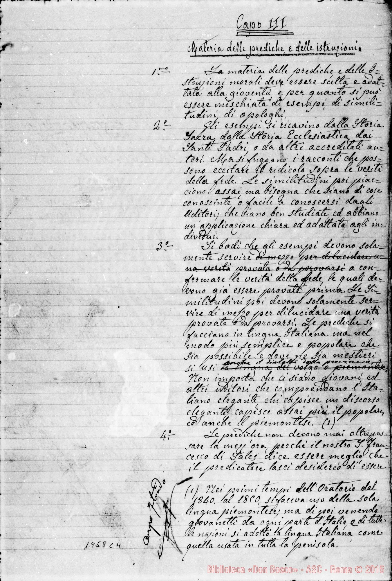Fotogramma C 4 — «Regolamento dell’Oratorio esterno di S. Frco. di Sales». Copia destinata alla stampa. Ms. senza data