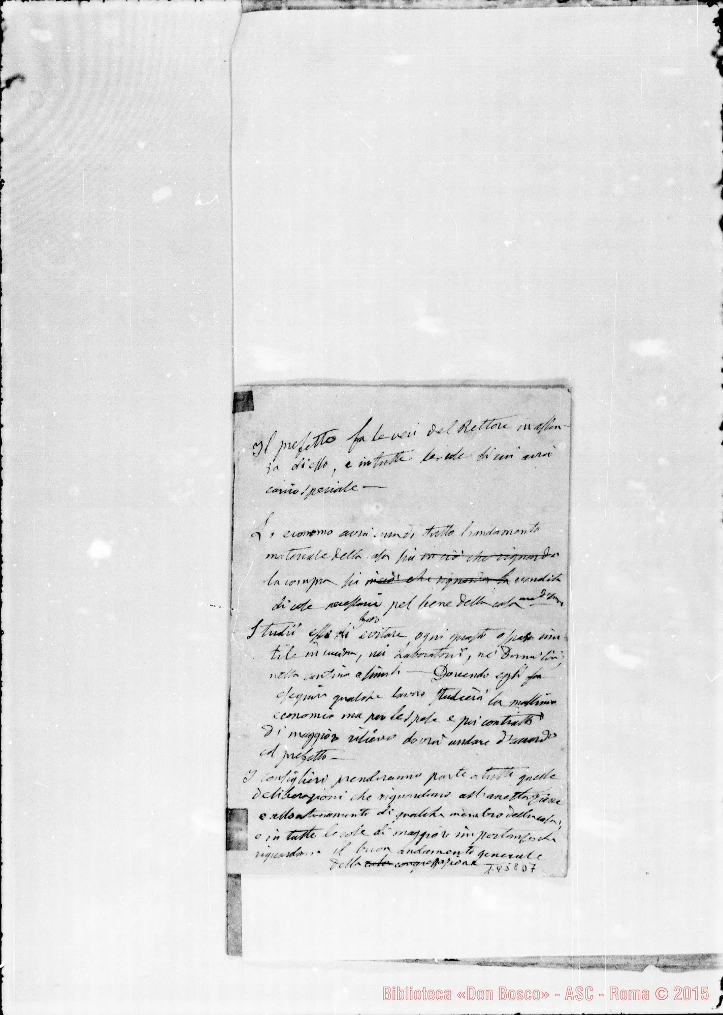 Fotogramma D 7 — «Casa annessa: Capo II. Del Rettore…» Ms. autogr. Bosco