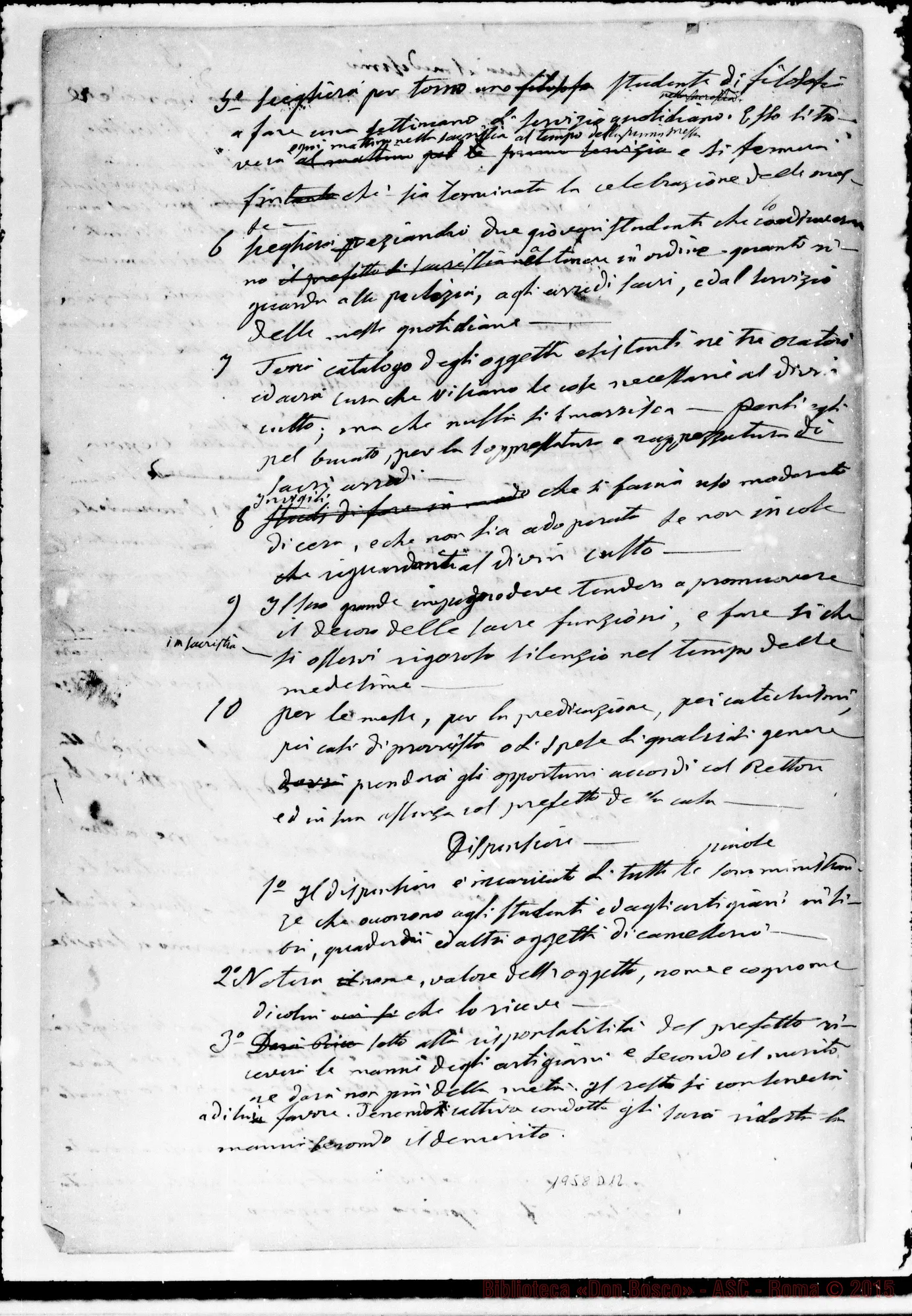 Fotogramma D 12 — «Casa annessa: Capo II. Del Rettore…» Ms. autogr. Bosco