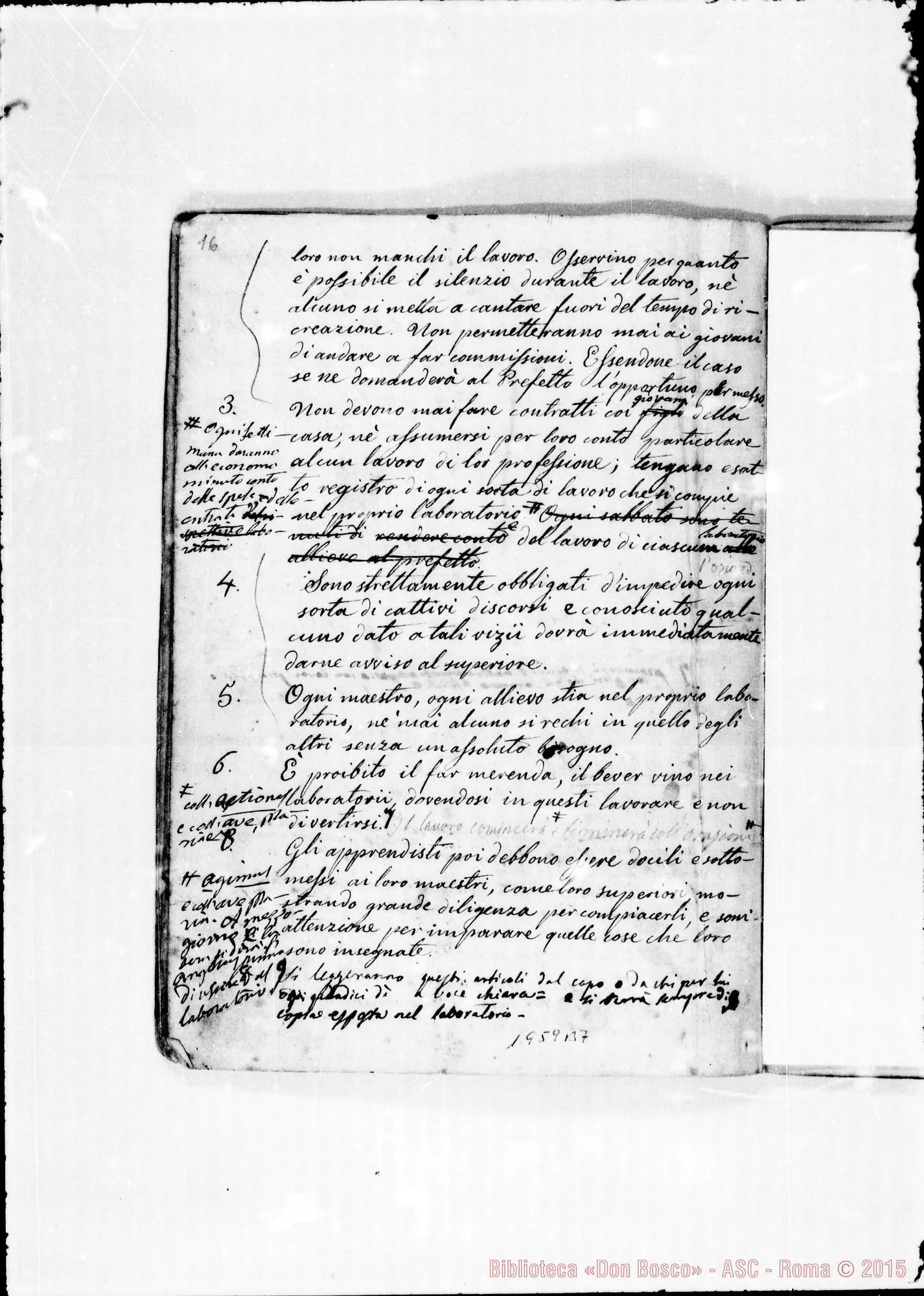 Fotogramma B 7 — Piano di Regolamento. (1855). Ms. Rua E altri, E anche correz. e aggiunte autogr. Bosco