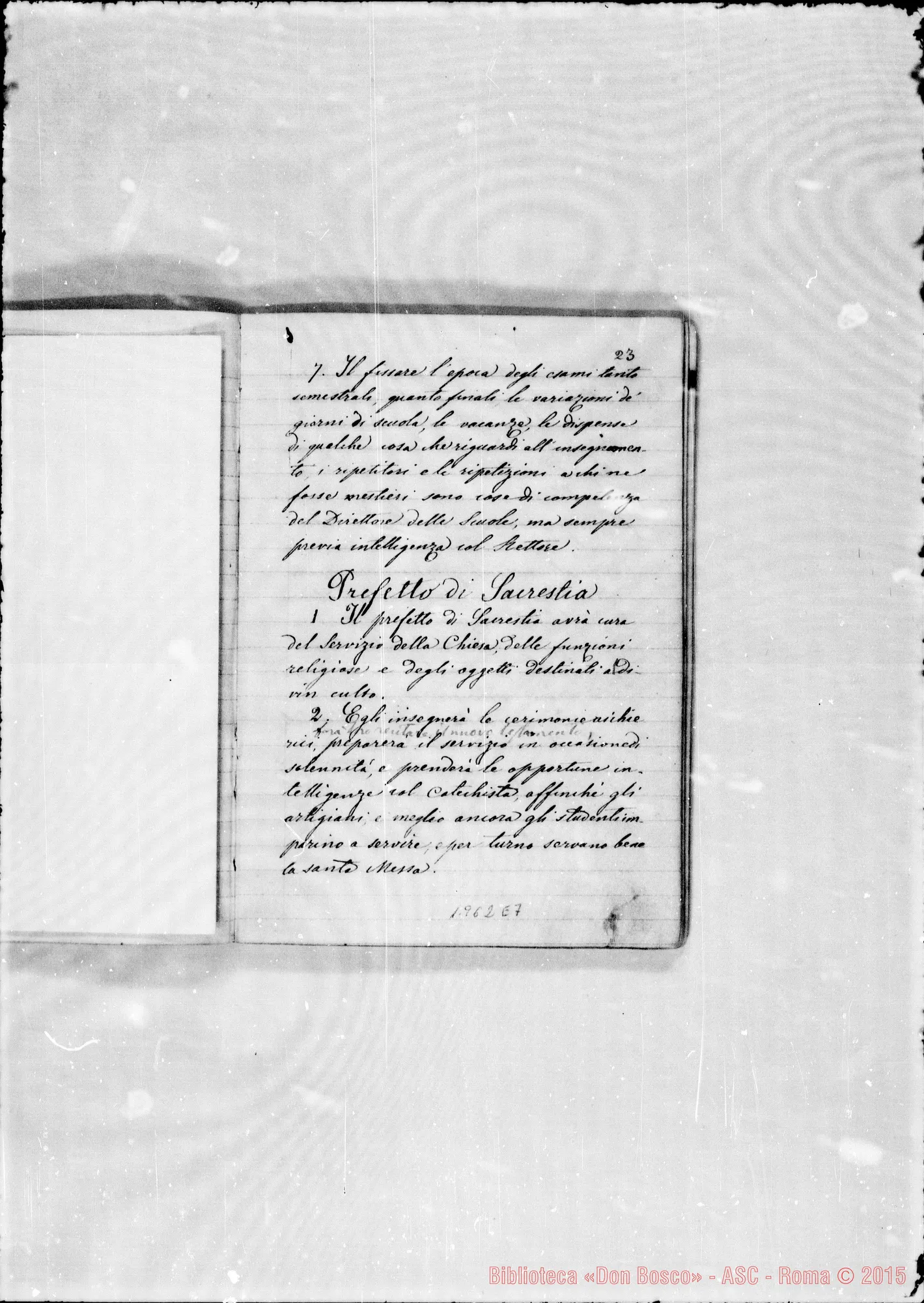 Fotogramma E 7 — Regolamento della Casa di S. Frco. di Sales. Ms. con correz. autogr. Bosco