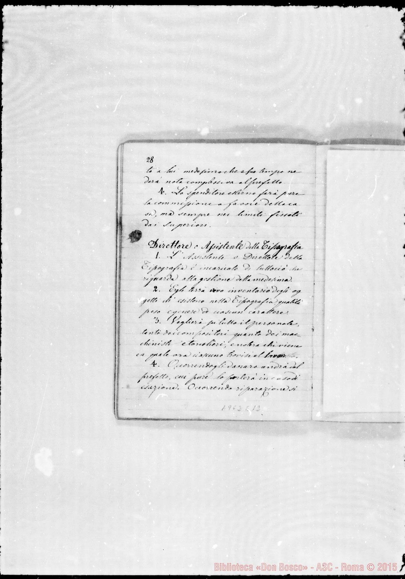 Fotogramma E 12 — Regolamento della Casa di S. Frco. di Sales. Ms. con correz. autogr. Bosco