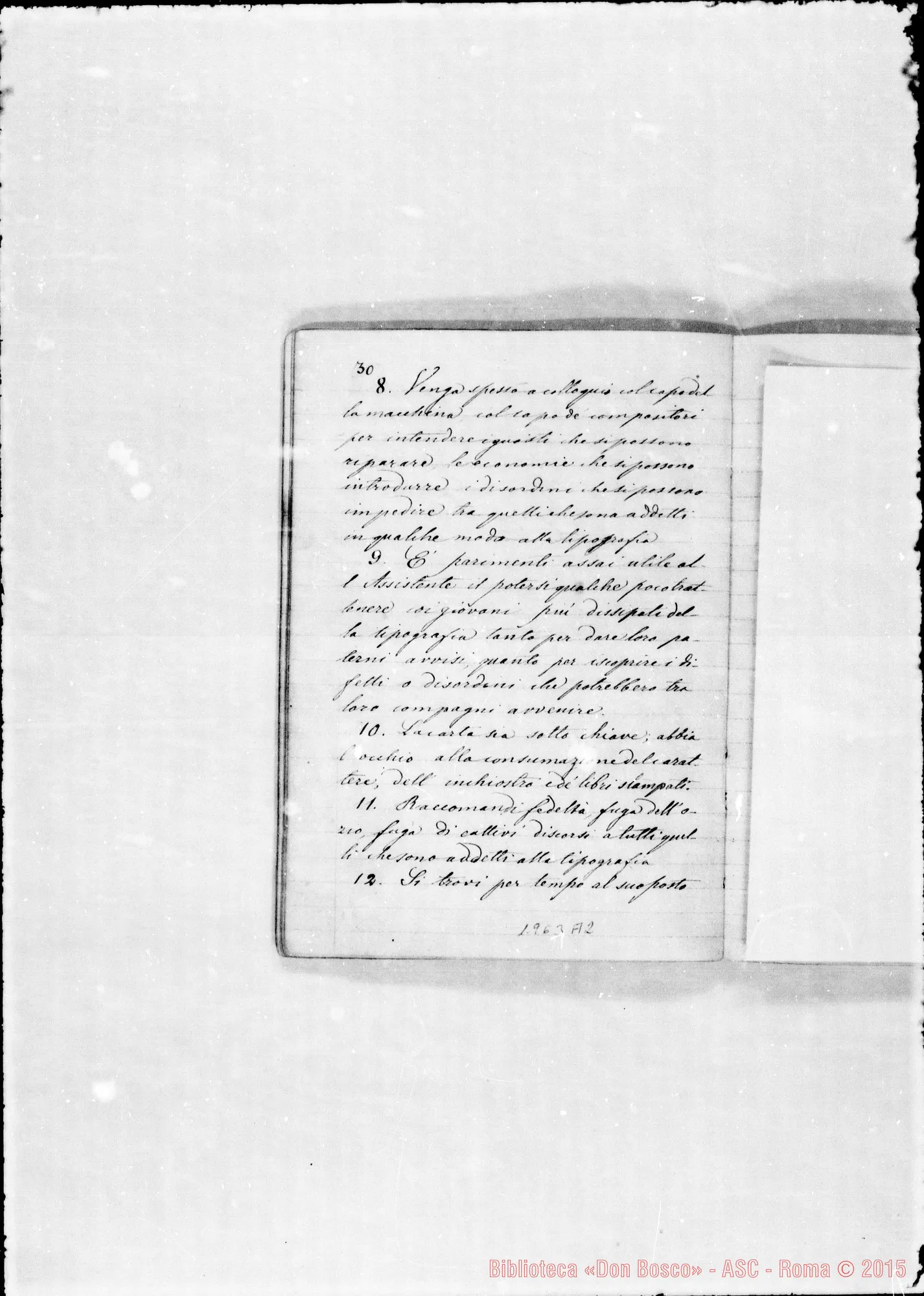 Fotogramma A 2 — Regolamento della Casa di S. Frco. di Sales. Ms. con correz. autogr. Bosco