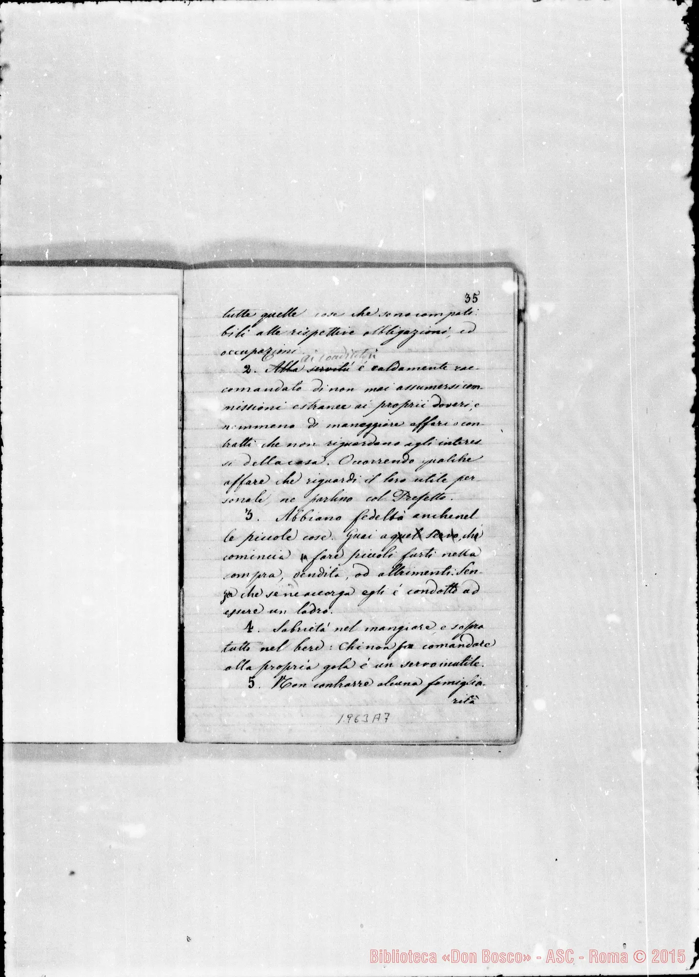 Fotogramma A 7 — Regolamento della Casa di S. Frco. di Sales. Ms. con correz. autogr. Bosco