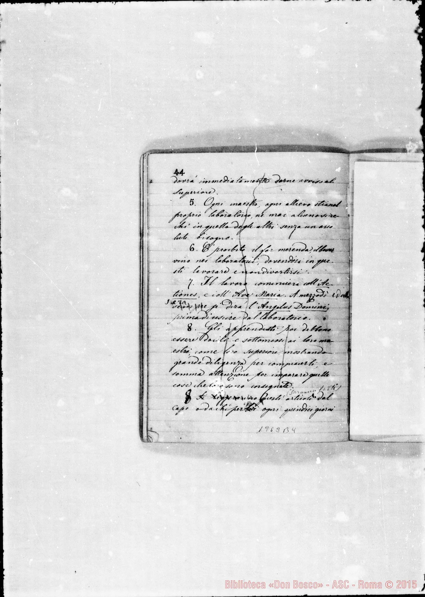 Fotogramma B 4 — Regolamento della Casa di S. Frco. di Sales. Ms. con correz. autogr. Bosco