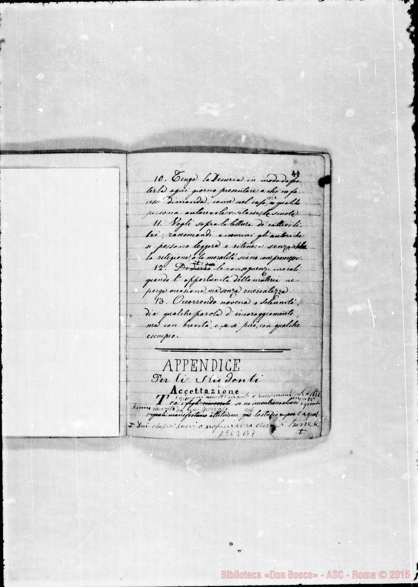 Fotogramma B 7 — Regolamento della Casa di S. Frco. di Sales. Ms. con correz. autogr. Bosco
