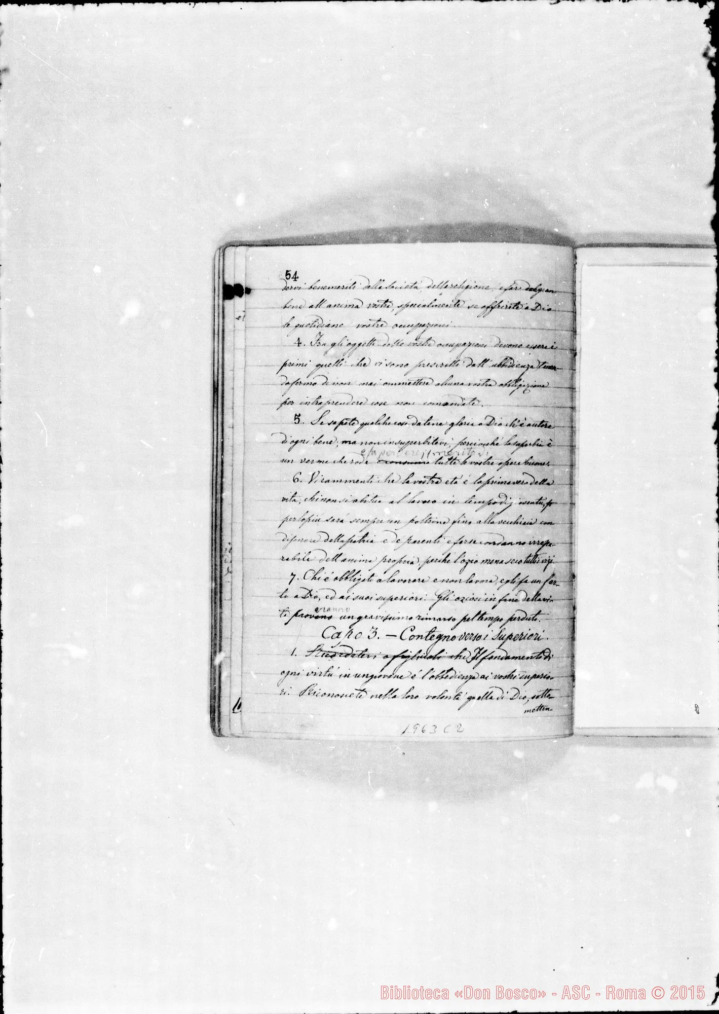 Fotogramma C 2 — Regolamento della Casa di S. Frco. di Sales. Ms. con correz. autogr. Bosco
