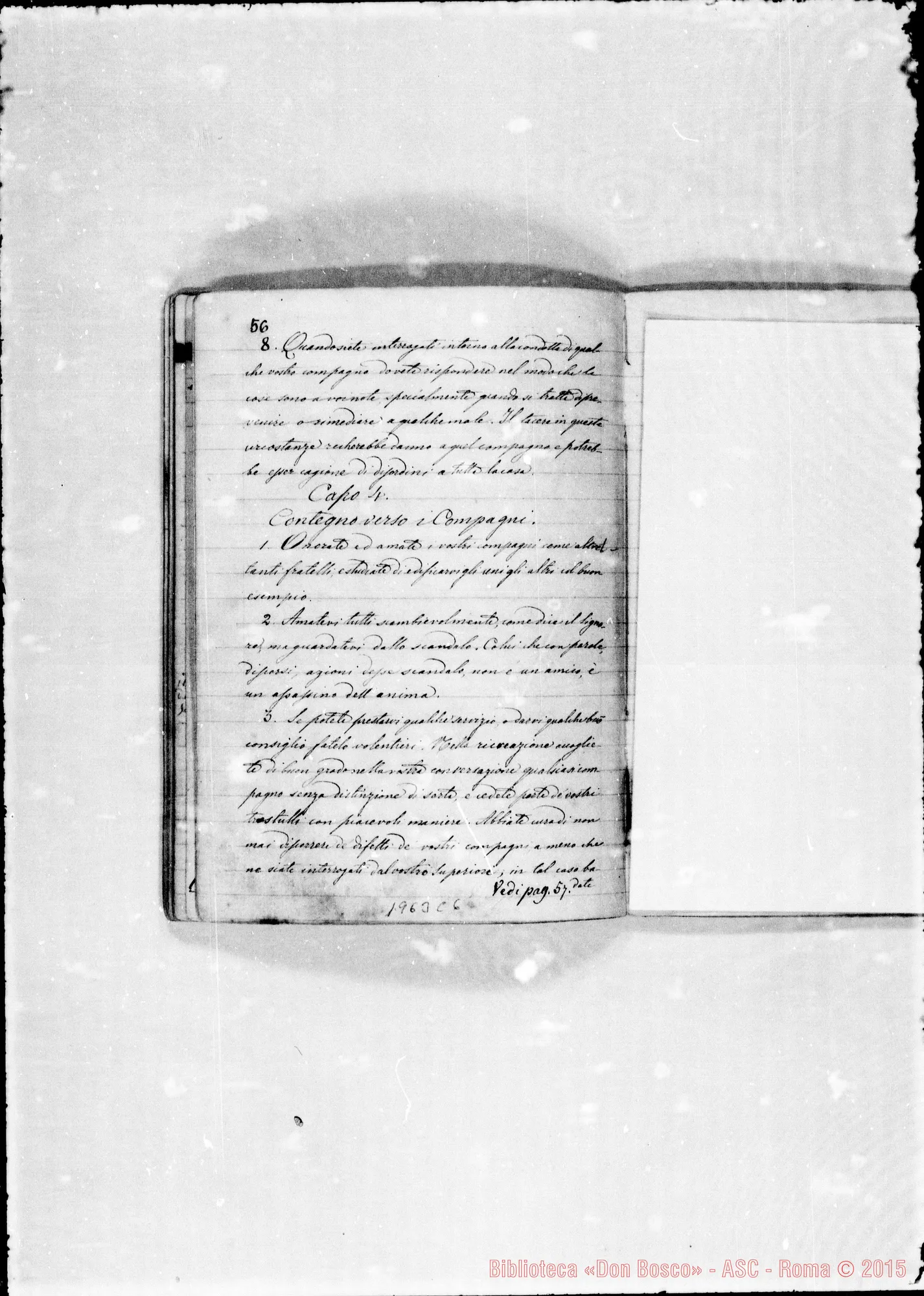 Fotogramma C 6 — Regolamento della Casa di S. Frco. di Sales. Ms. con correz. autogr. Bosco