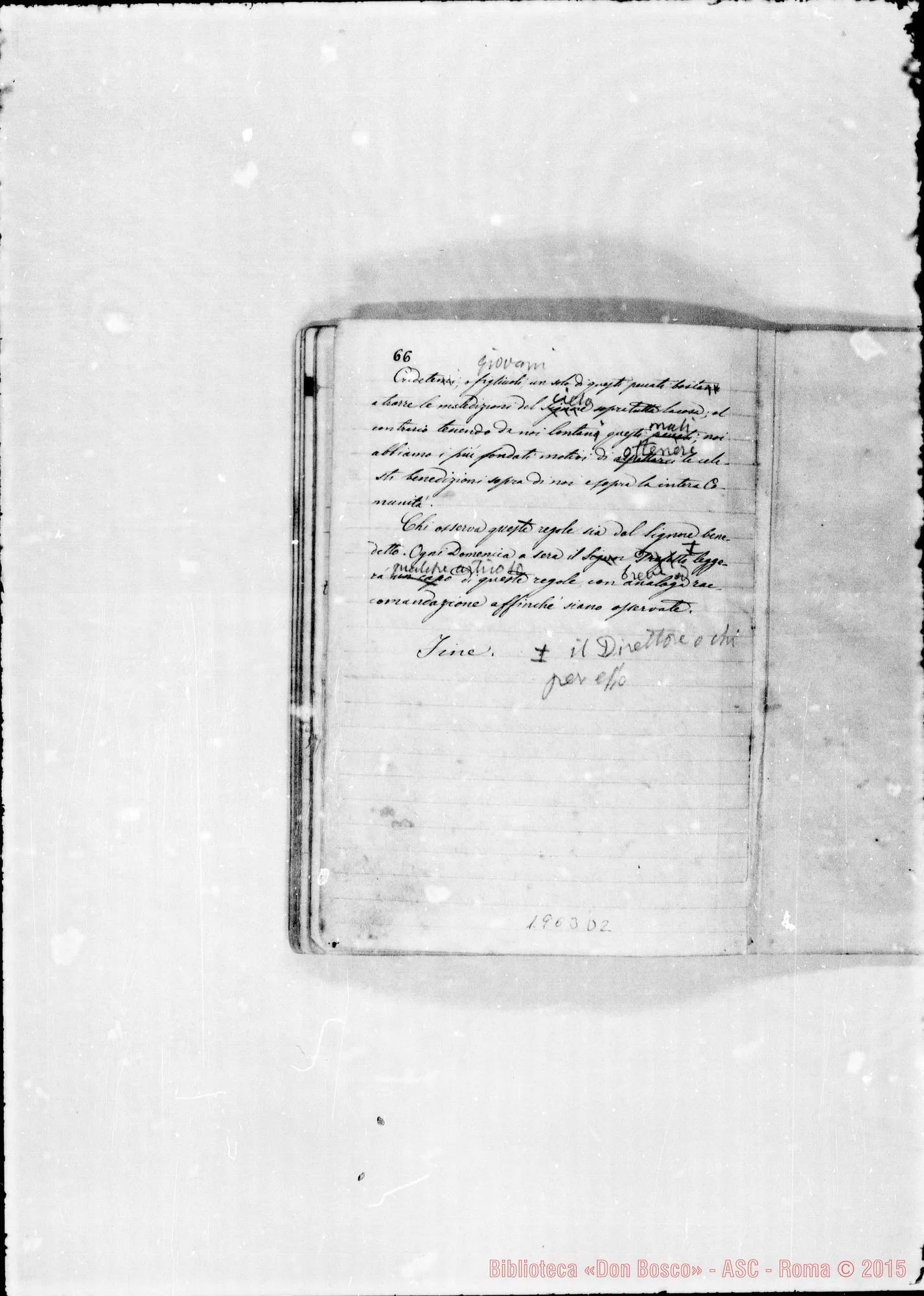Fotogramma D 2 — Regolamento della Casa di S. Frco. di Sales. Ms. con correz. autogr. Bosco
