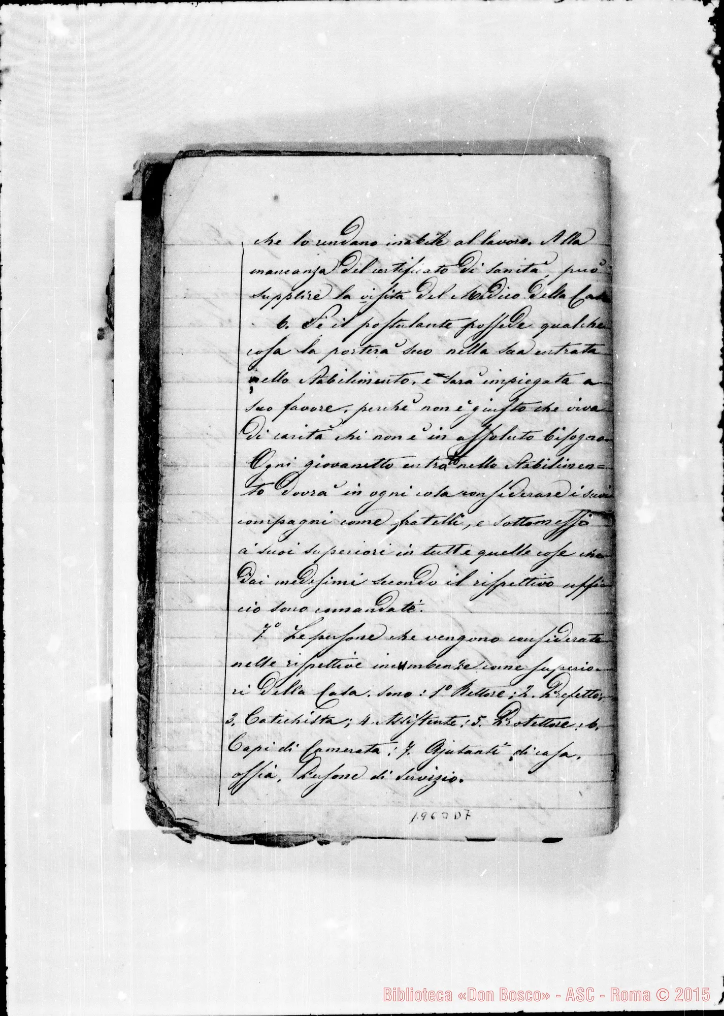 Fotogramma D 7 — Regolamento della casa annessa. Quaderno ms.
