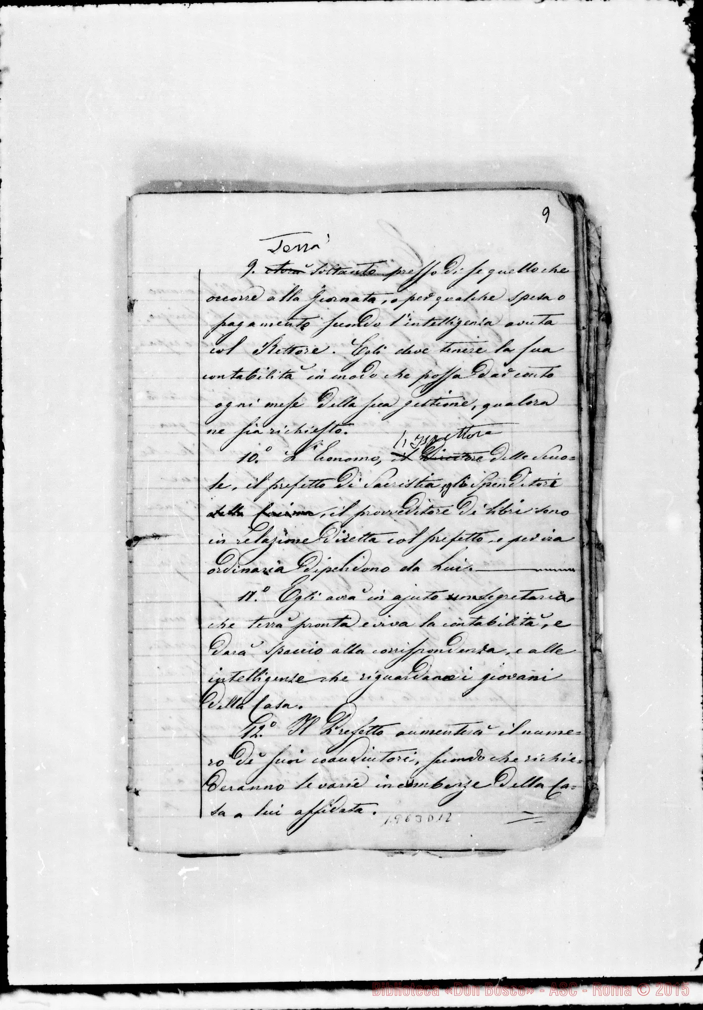 Fotogramma D 12 — Regolamento della casa annessa. Quaderno ms.