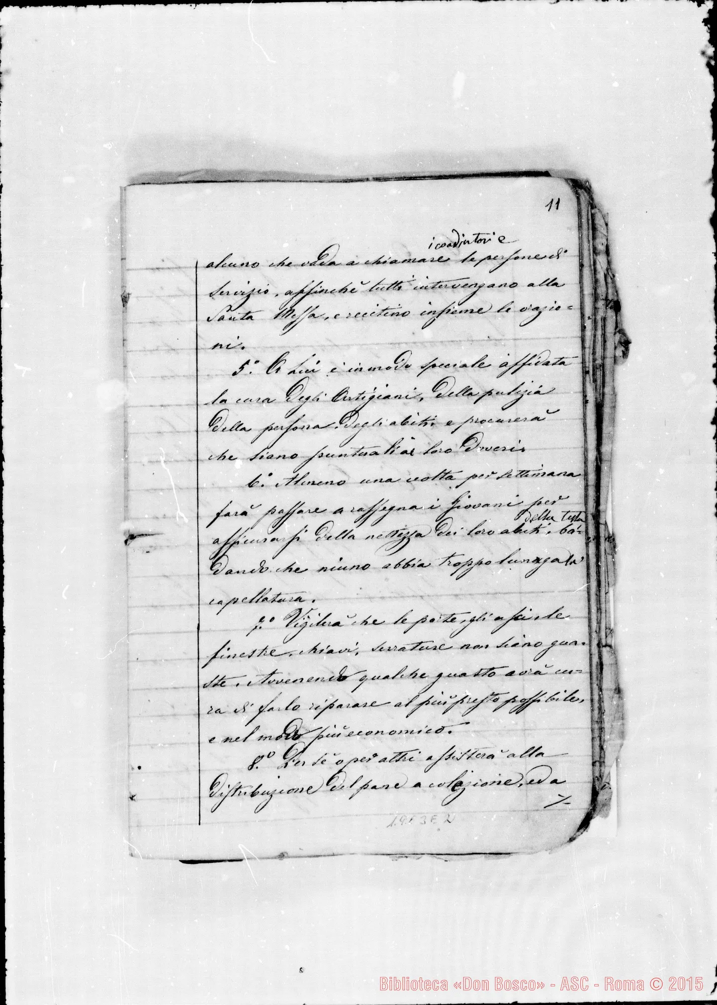 Fotogramma E 2 — Regolamento della casa annessa. Quaderno ms.