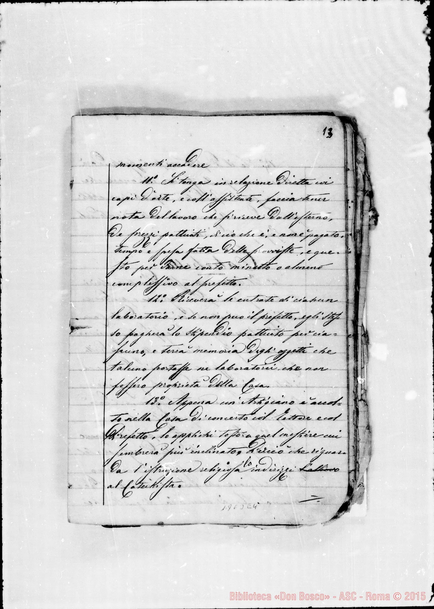 Fotogramma E 4 — Regolamento della casa annessa. Quaderno ms.