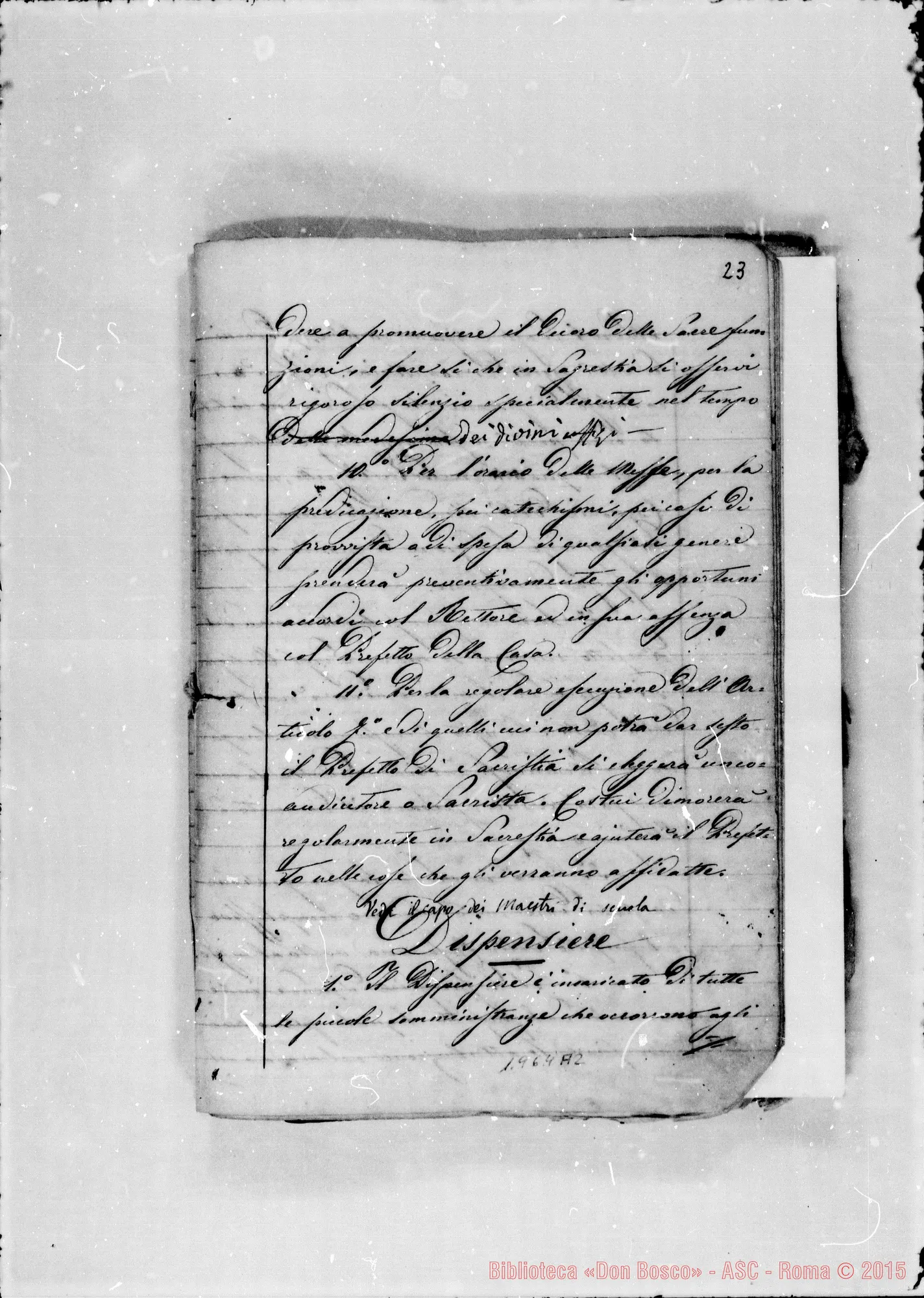 Fotogramma A 2 — Regolamento della casa annessa. Quaderno ms.