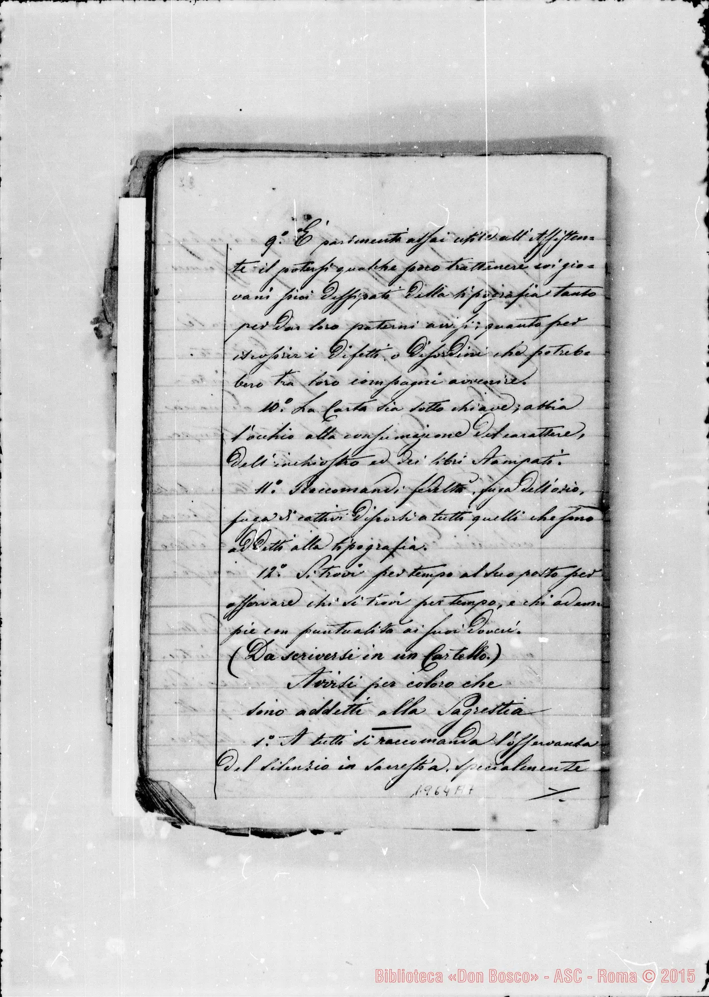 Fotogramma A 7 — Regolamento della casa annessa. Quaderno ms.