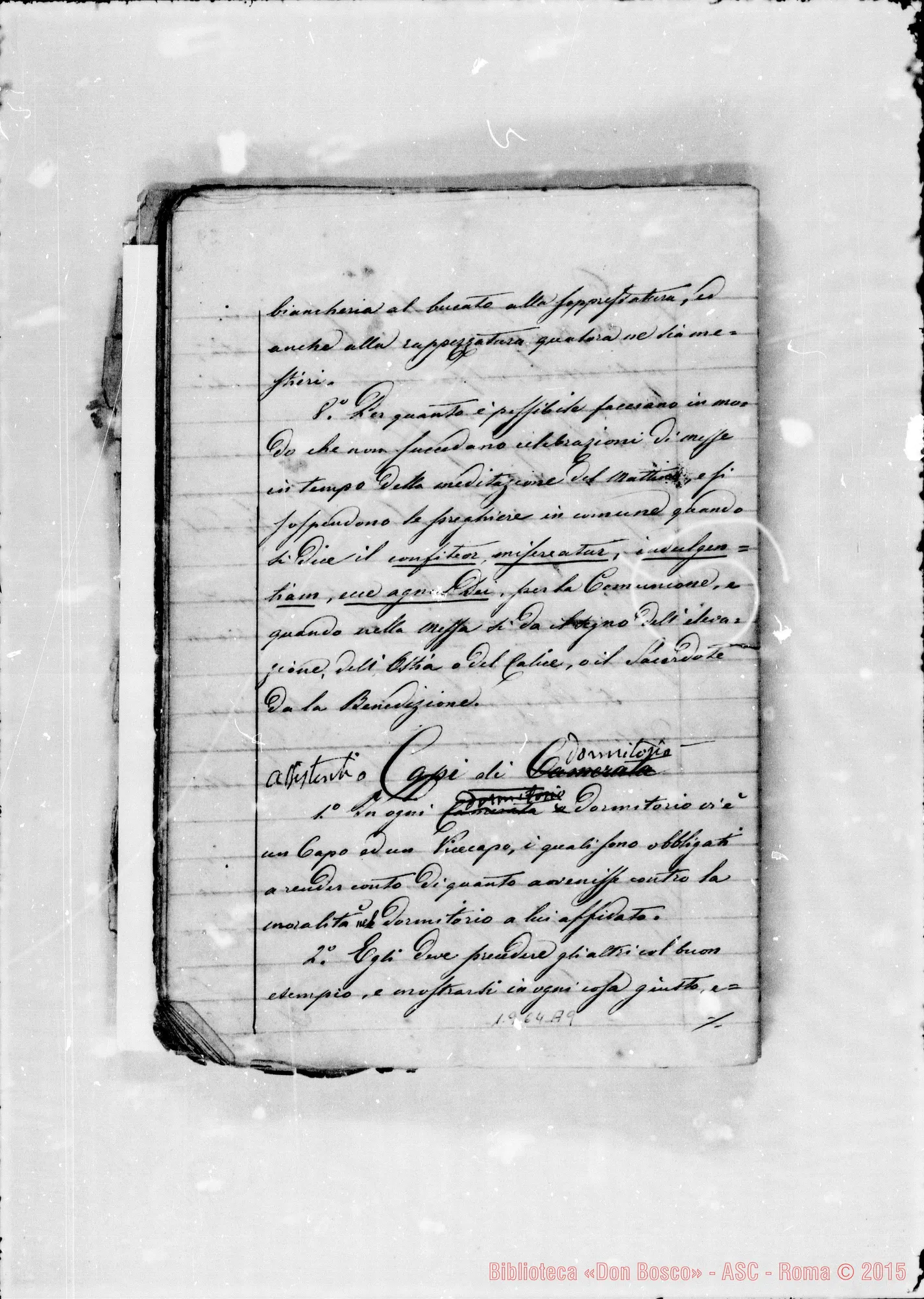 Fotogramma A 9 — Regolamento della casa annessa. Quaderno ms.