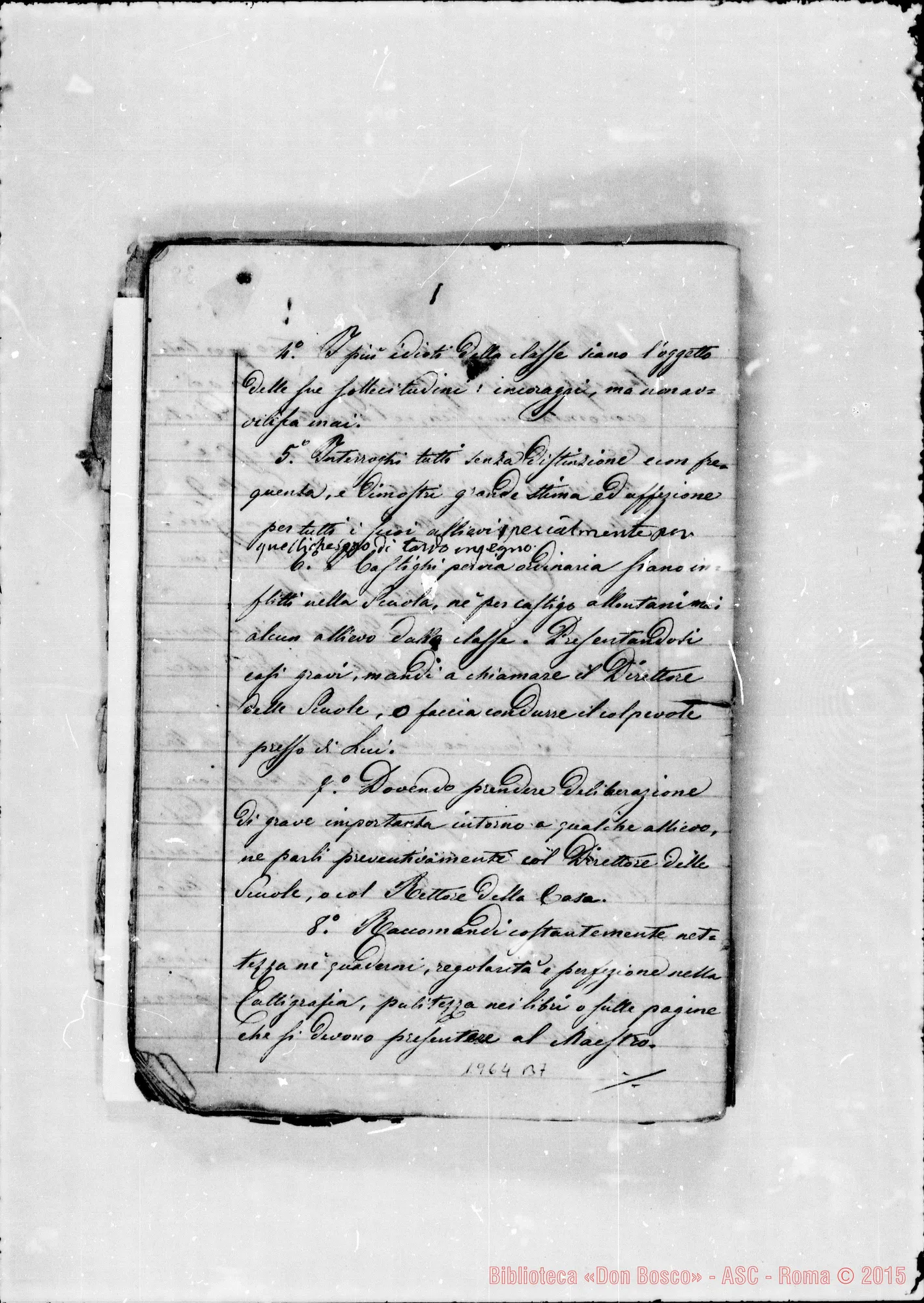 Fotogramma B 7 — Regolamento della casa annessa. Quaderno ms.