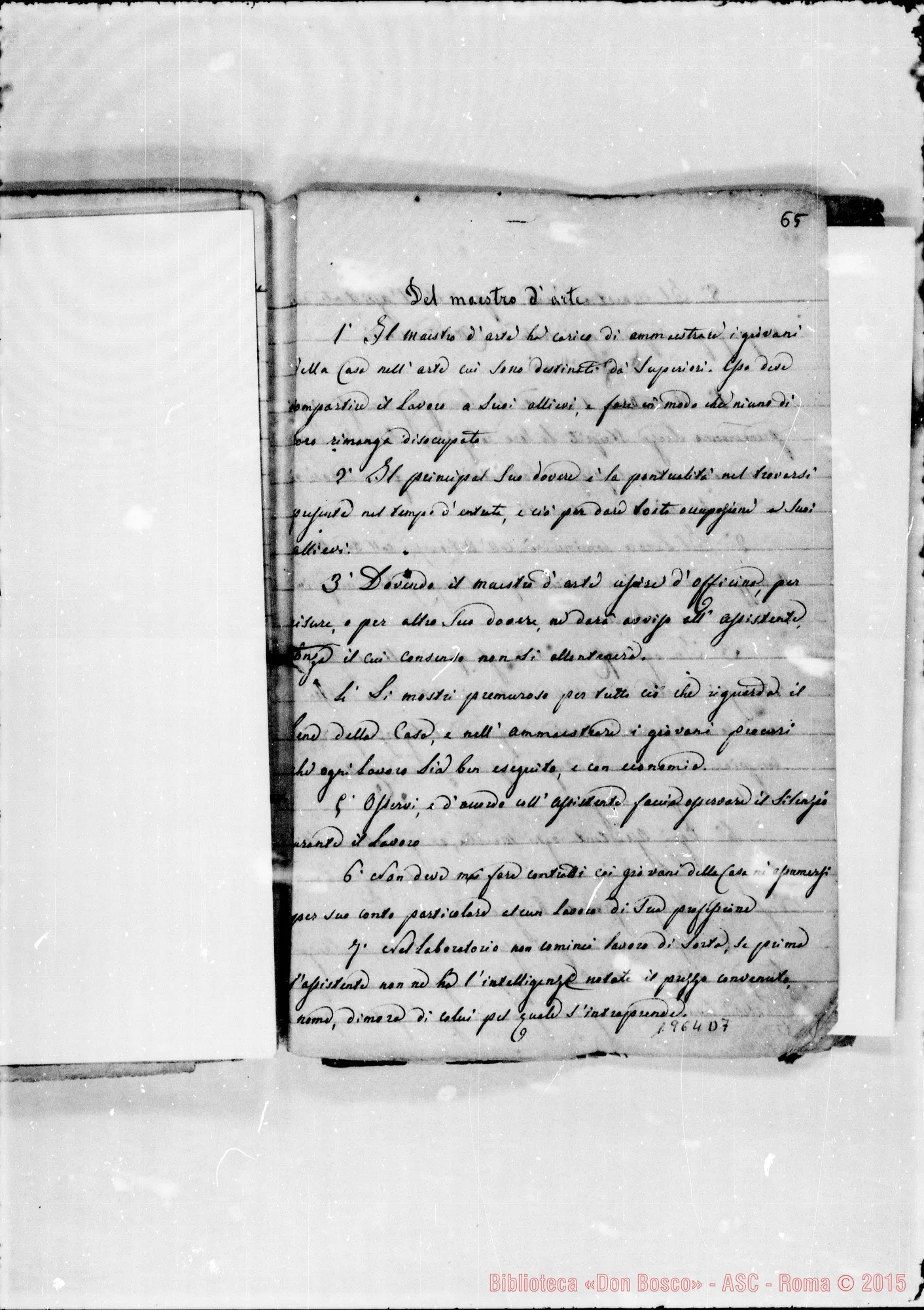 Fotogramma D 7 — Regolamento della casa annessa. Quaderno ms.